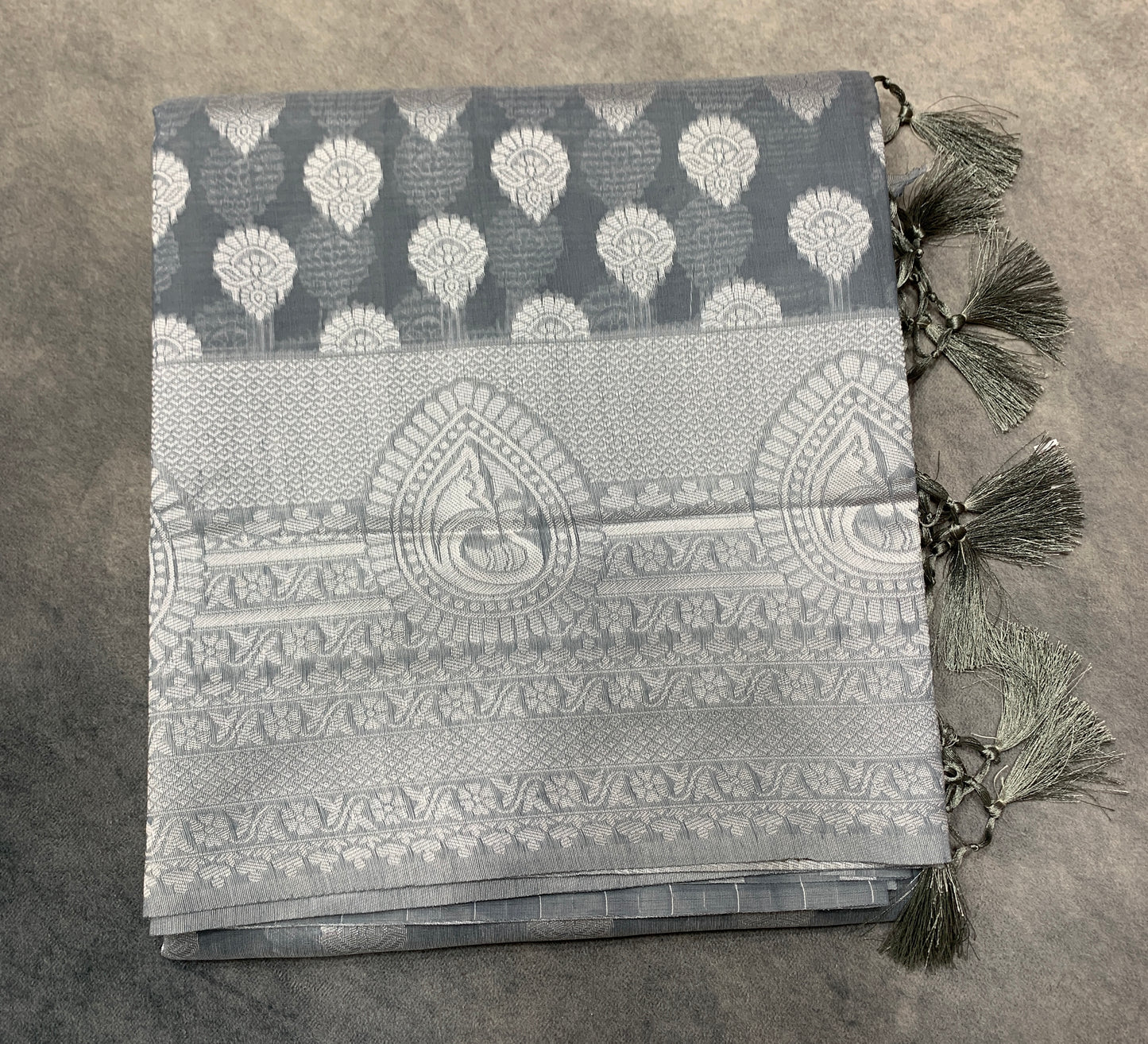 Banaras Katan Saree Gray Colour with Katan Work Border