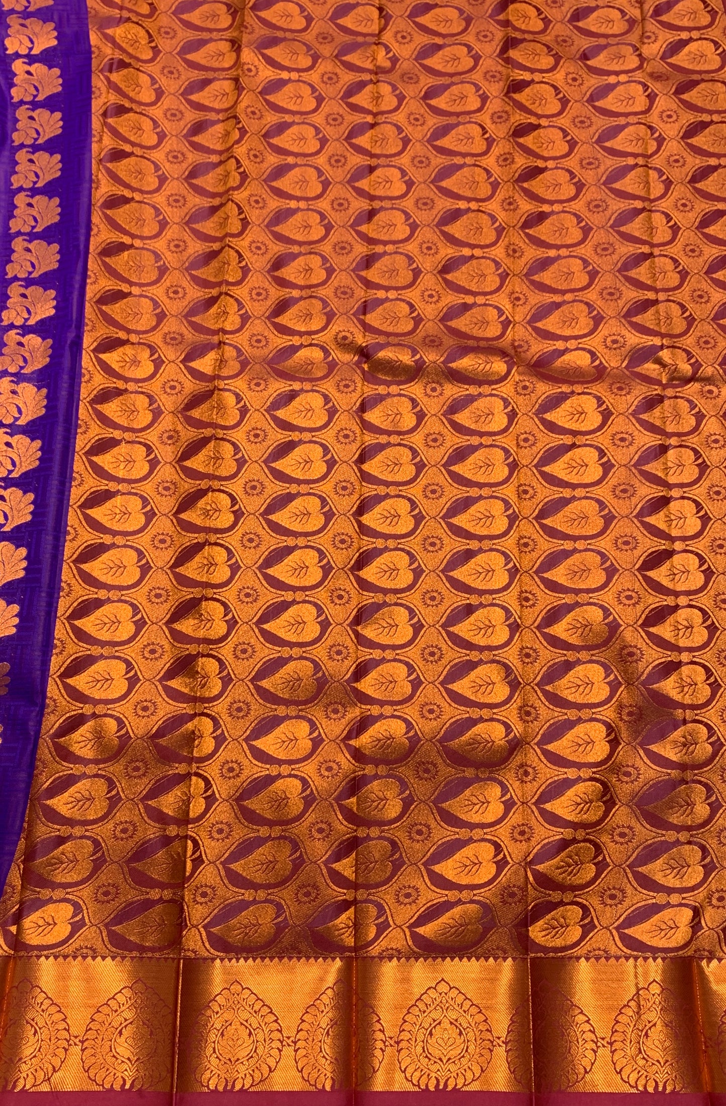 Vegan Silk Saree Violet Colour Saree with Copper Border