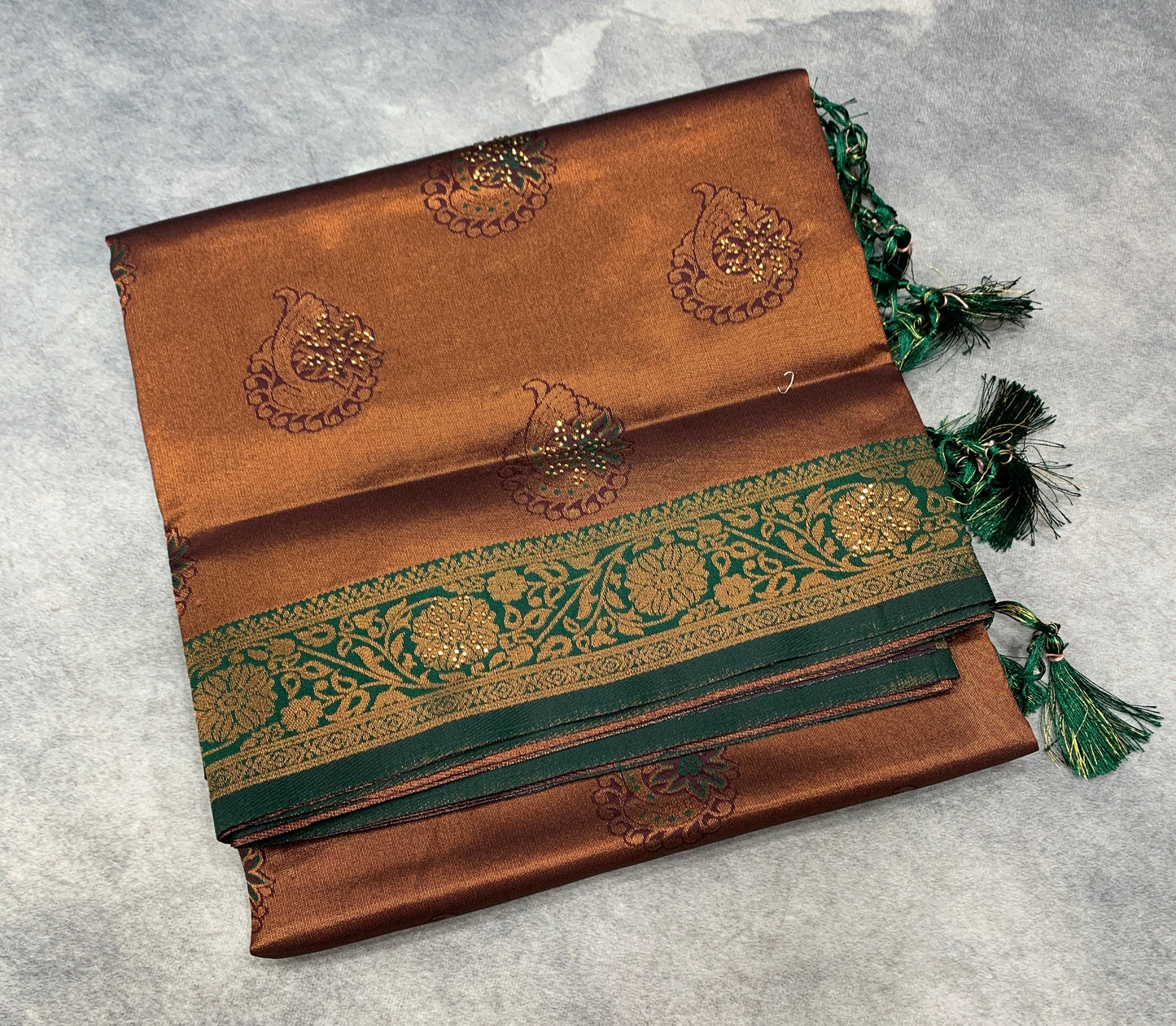 Art Silk Saree Maroon Colour and Stone Work with Green Border