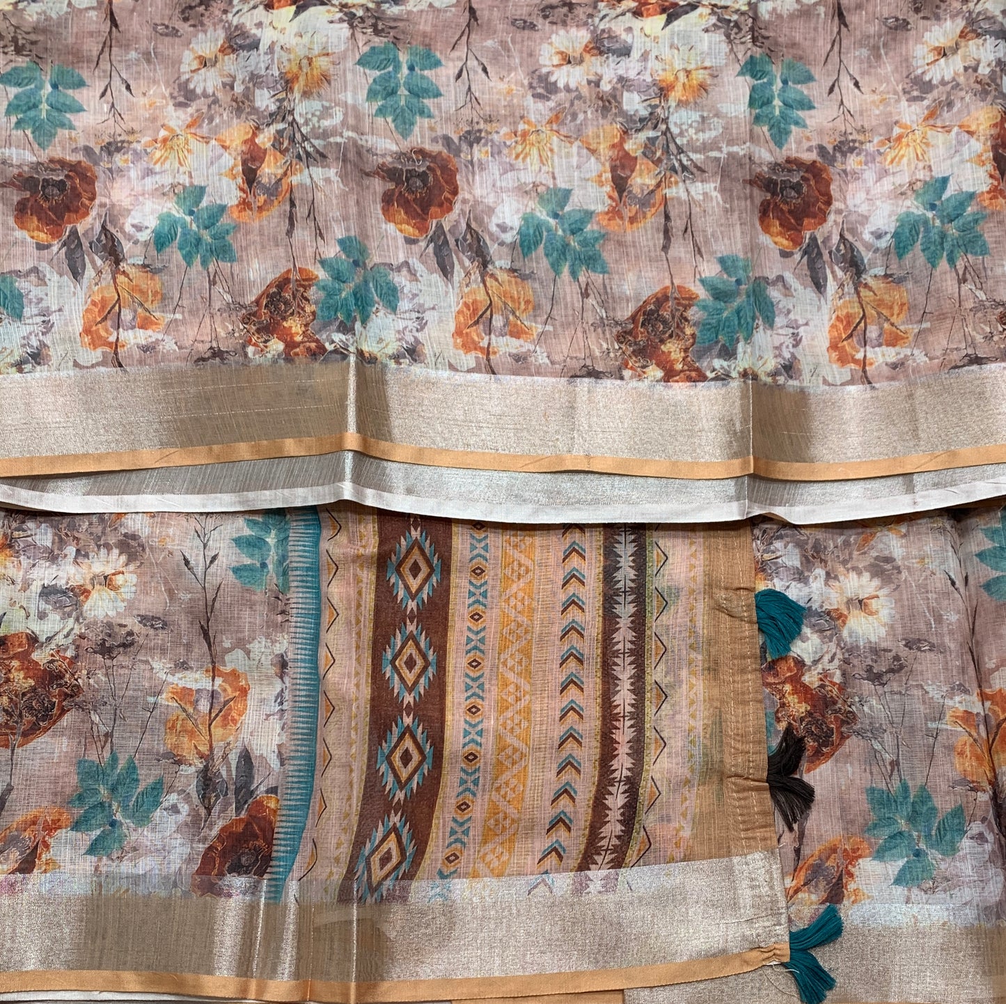 Jute Cotton Saree Brown Colour with Thread Border