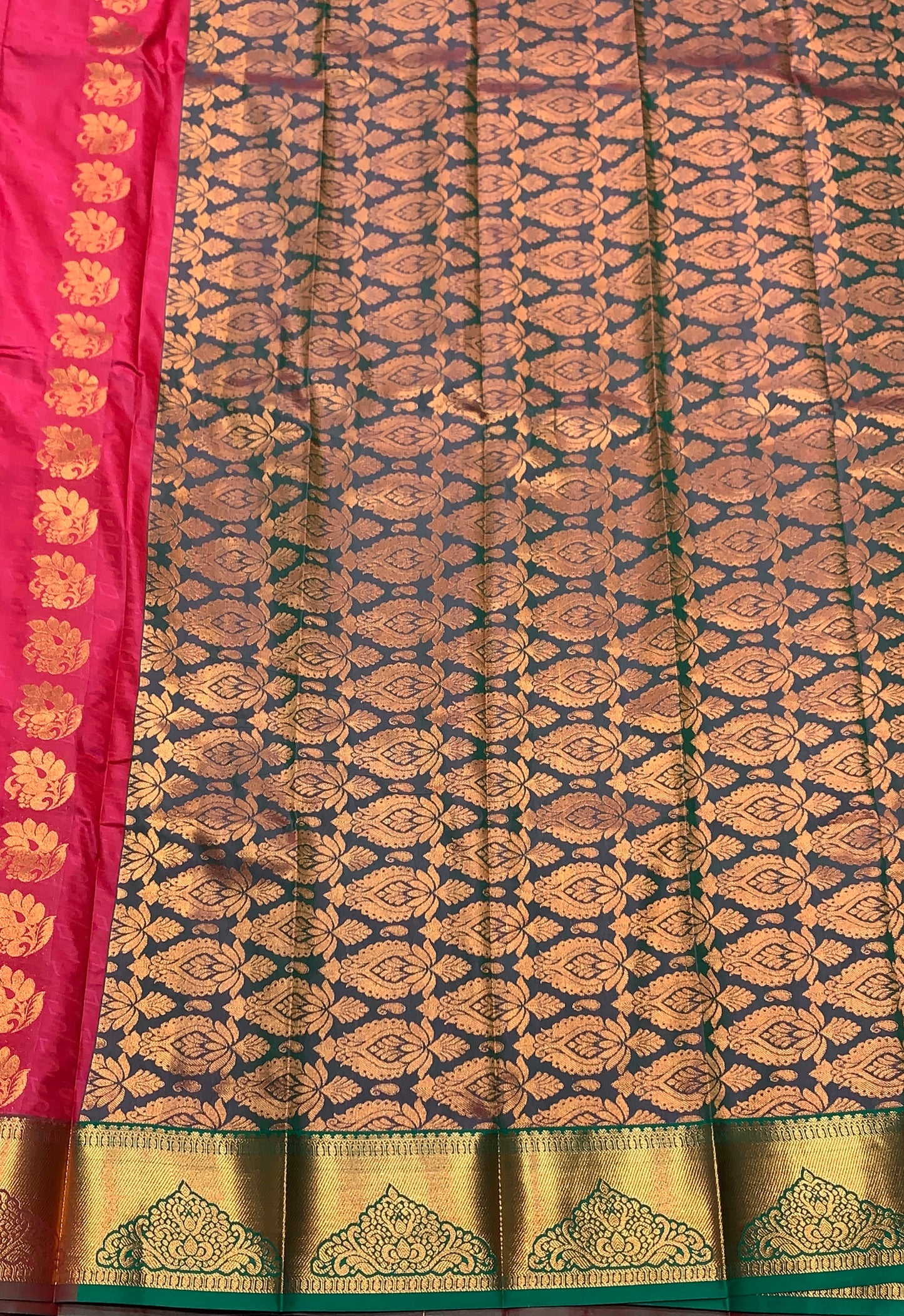 Vegan Silk Saree Red Colour Saree with Copper Border