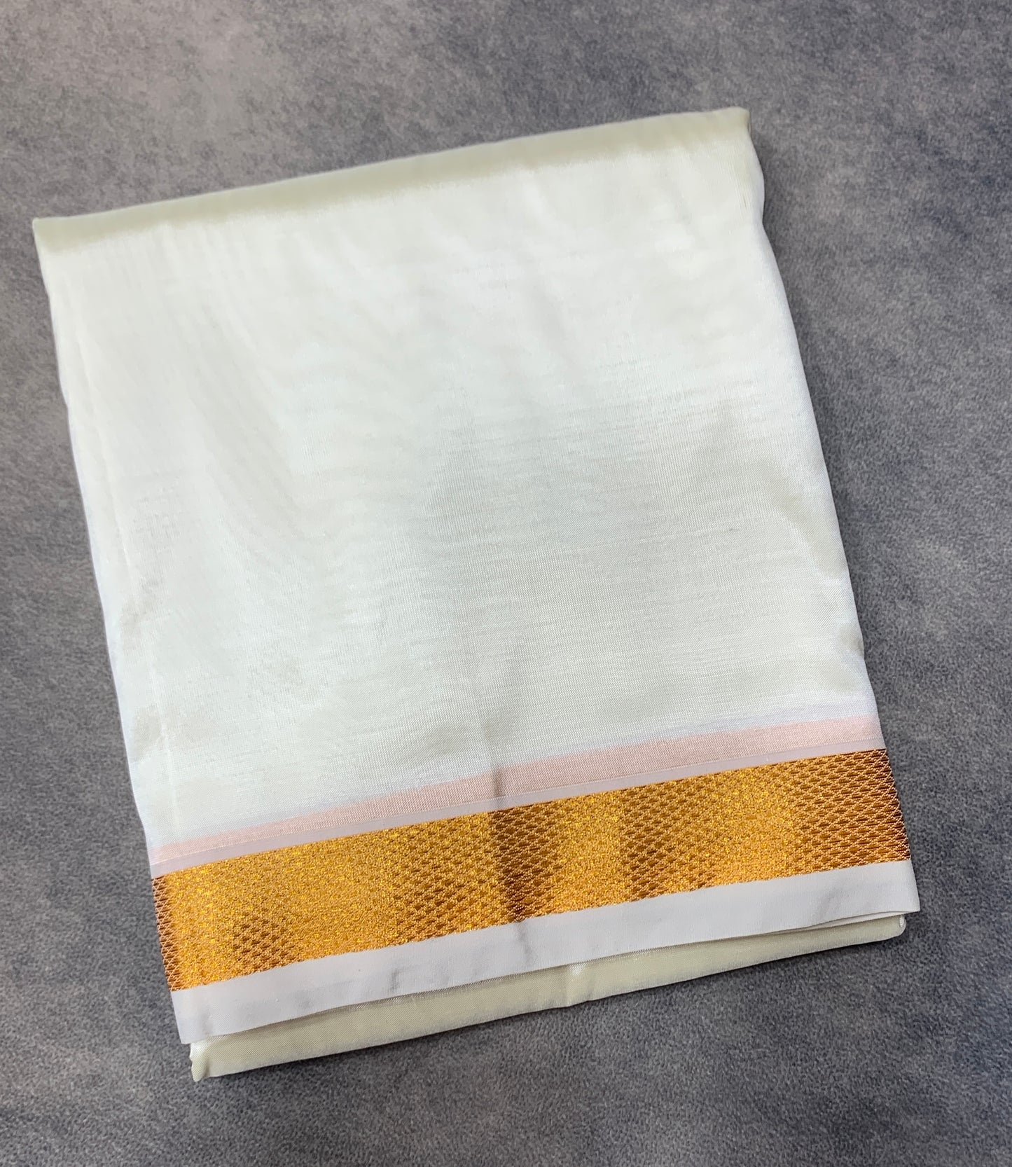 Art Silk Dhoti 8 Mulam Cream with Small Gold Zari Border