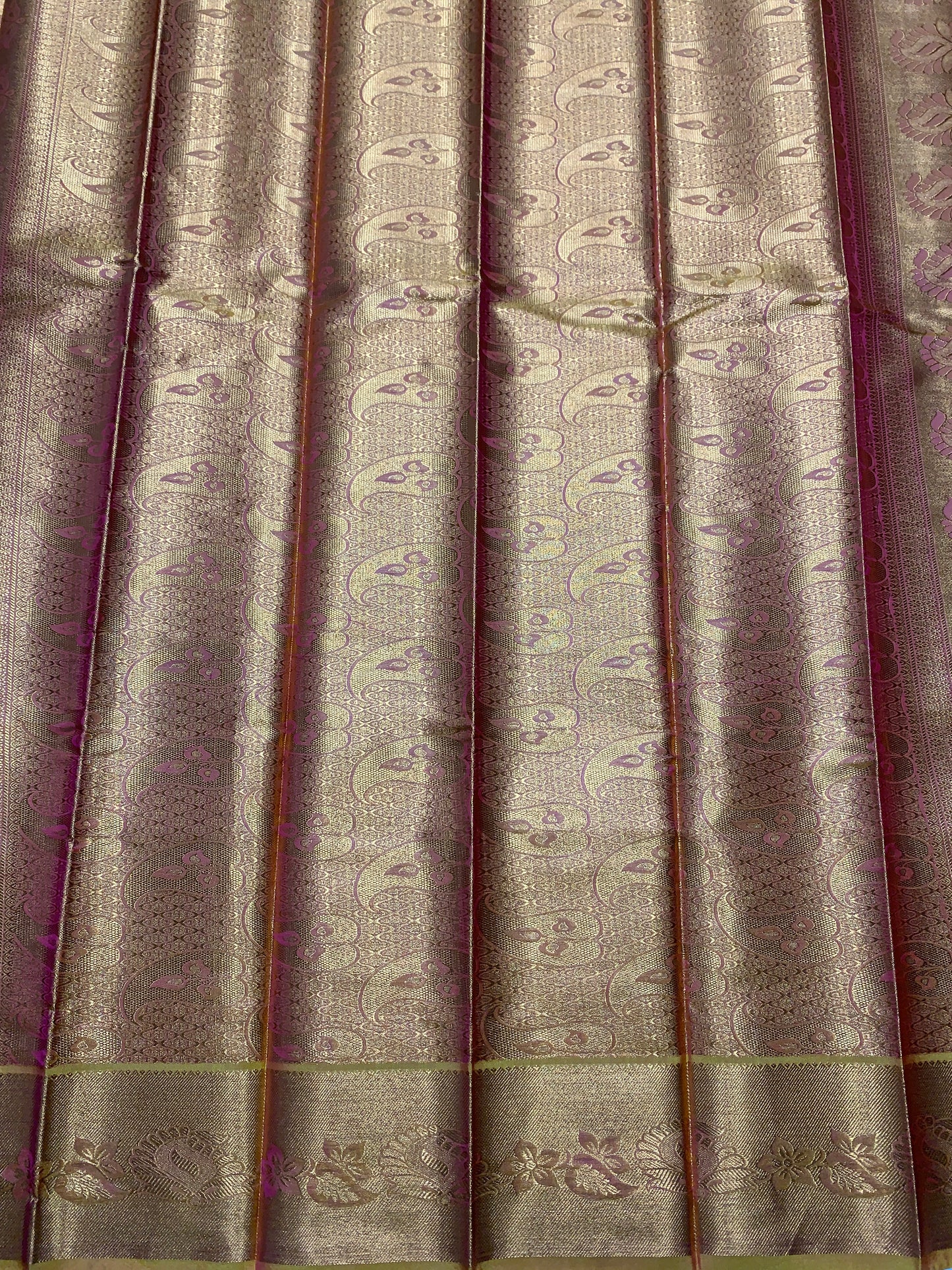 Vegan Silk Saree Pink Colour with Copper and Golden Yellow Border