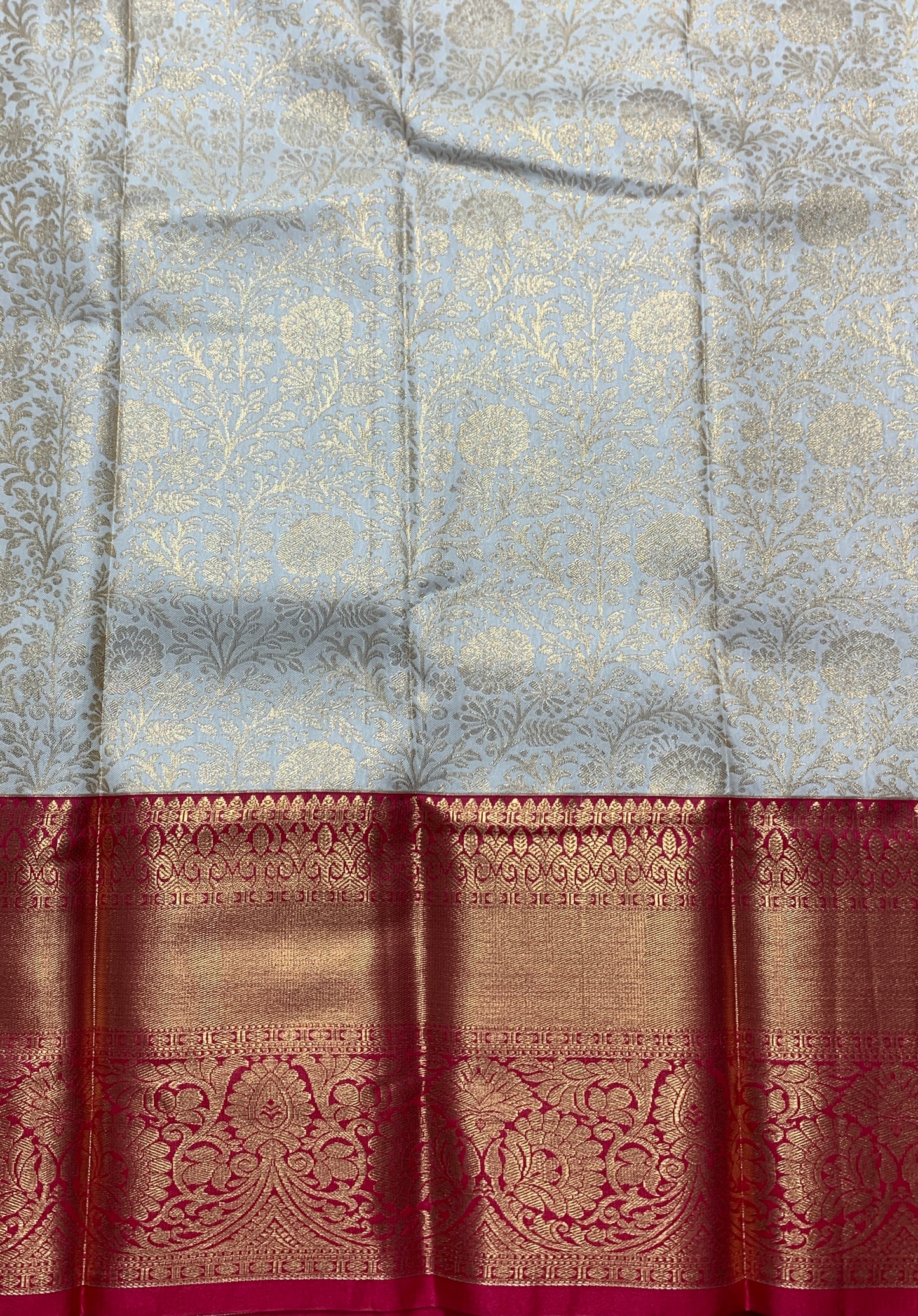 Vegan Silk Saree Ivory Colour with Pinkish Red Border