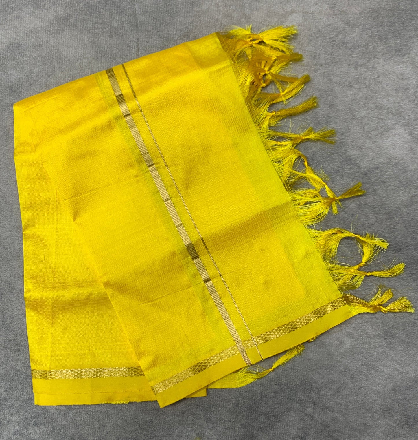 2 Mulam Silk Pooja Towel Lemon Yellow Colour