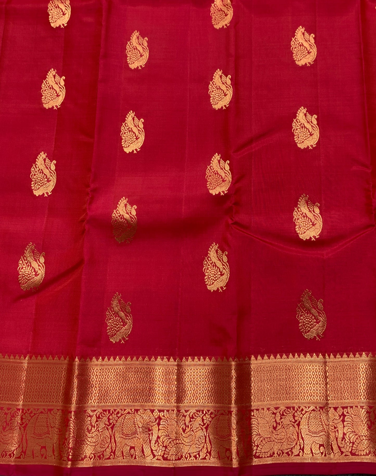 Pure Kanchipuram Silk Saree Red Rose Colour with Self Border