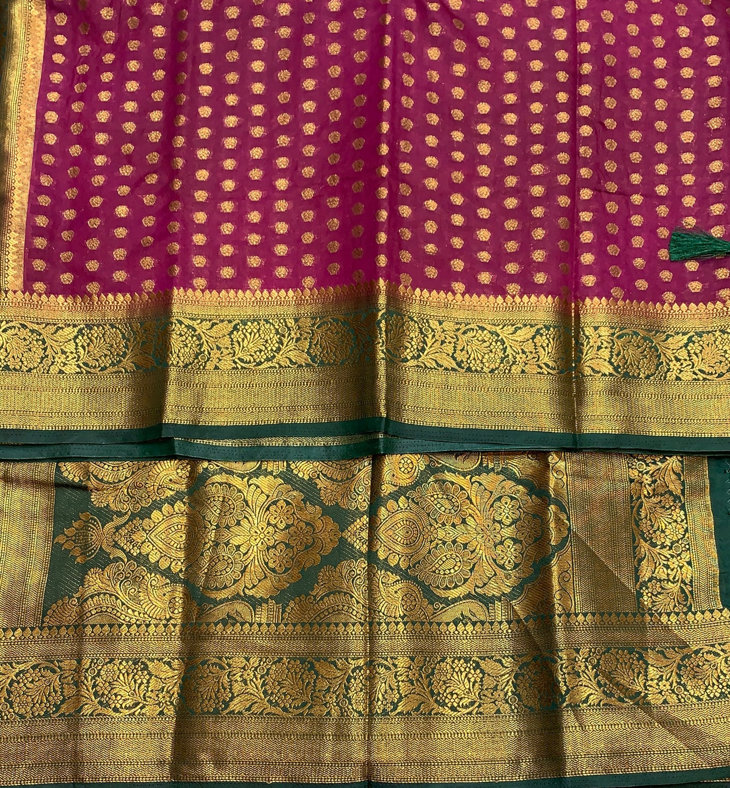Crepe Saree Magenta Colour with Green Border