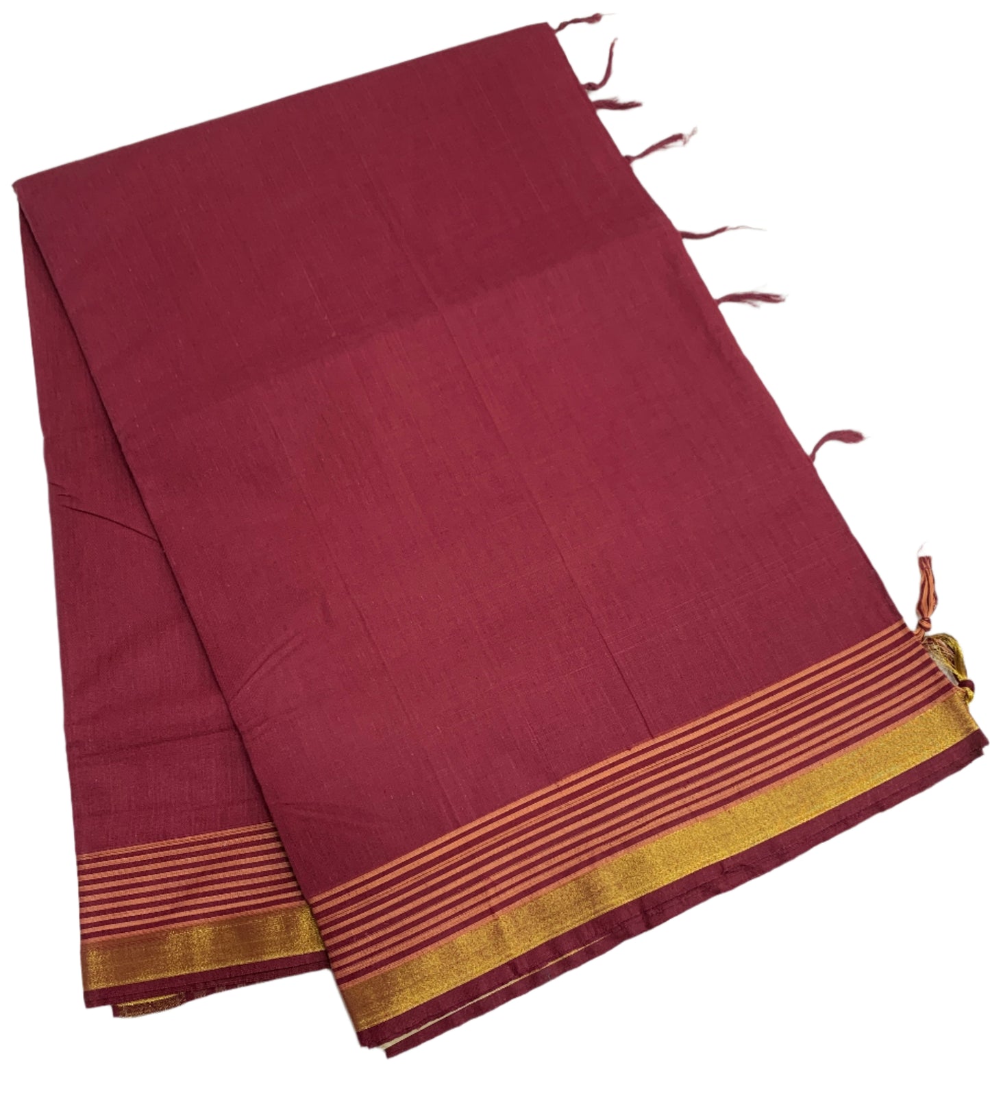 Chettinad Cotton Saree Maroon Colour with Zari Border