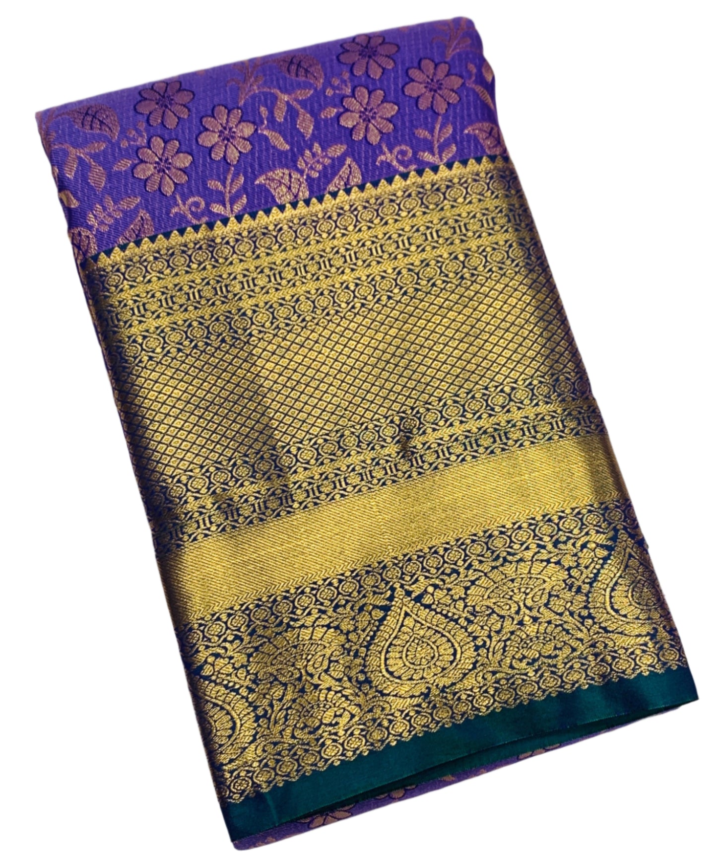 Vegan Silk Saree Lavender Colour with Green Border
