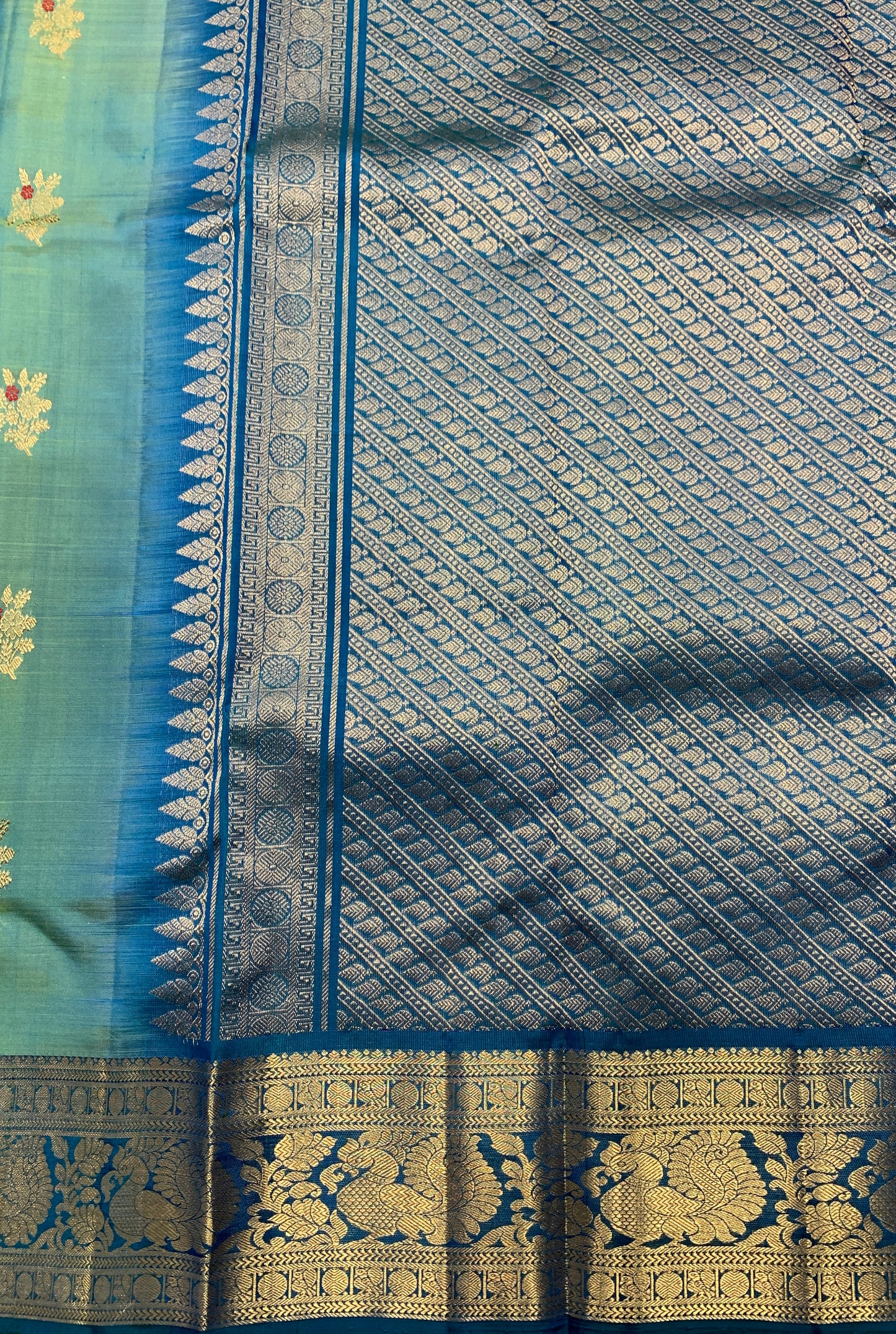 Pure Kanchipuram Silk Saree Dual Colour with Sky Blue Colour Border