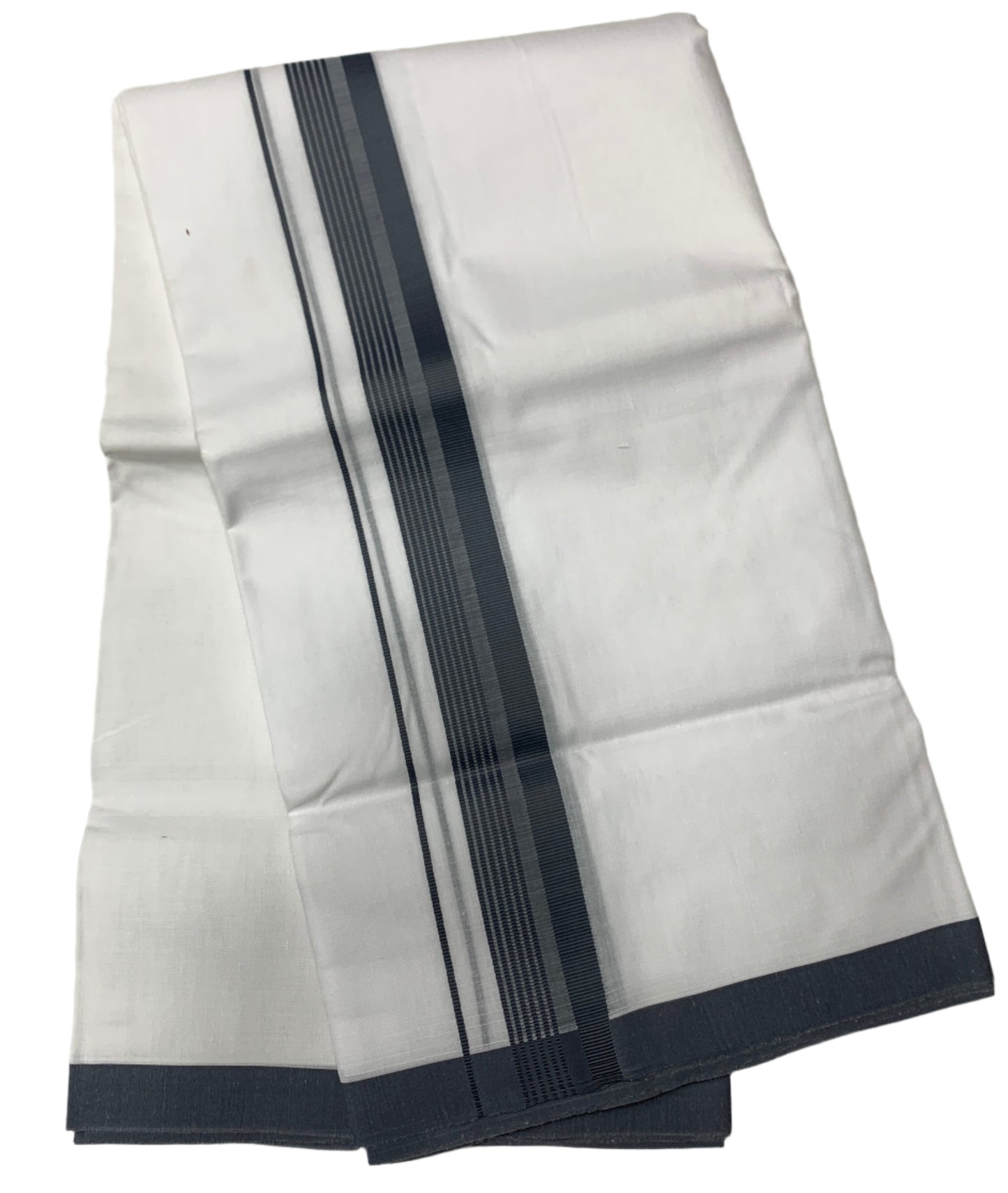 8 Mulam White Cotton Dhoti with Large Gray Border