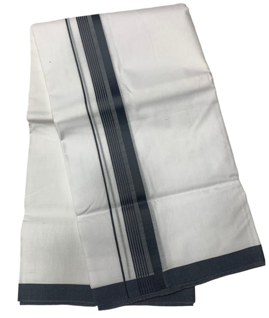 8 Mulam White Cotton Dhoti with Large Gray Border