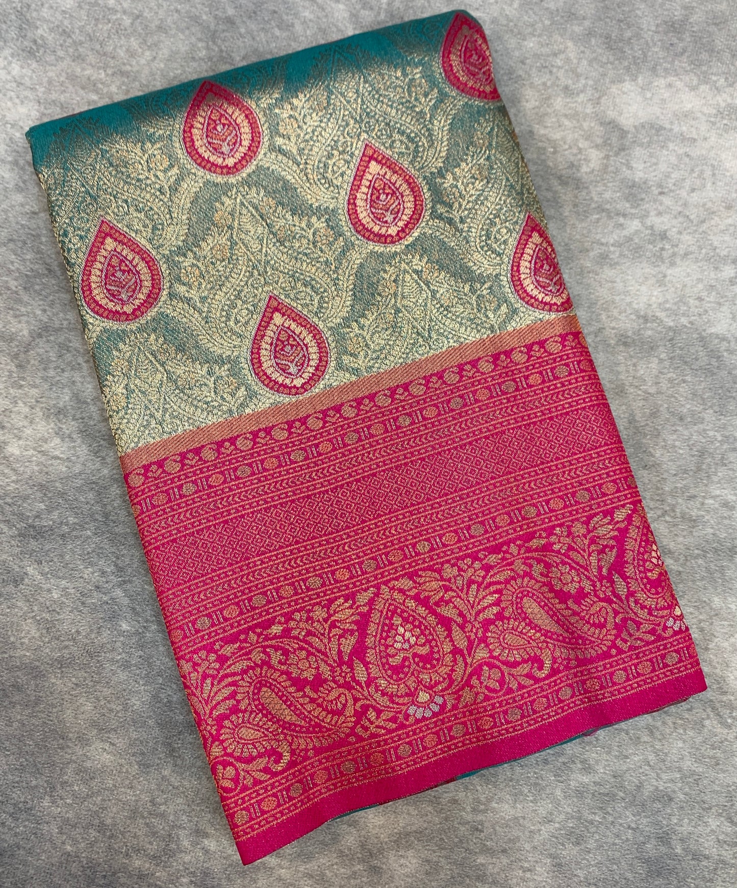 Fancy Tissue Saree Gray Colour with Pink Border
