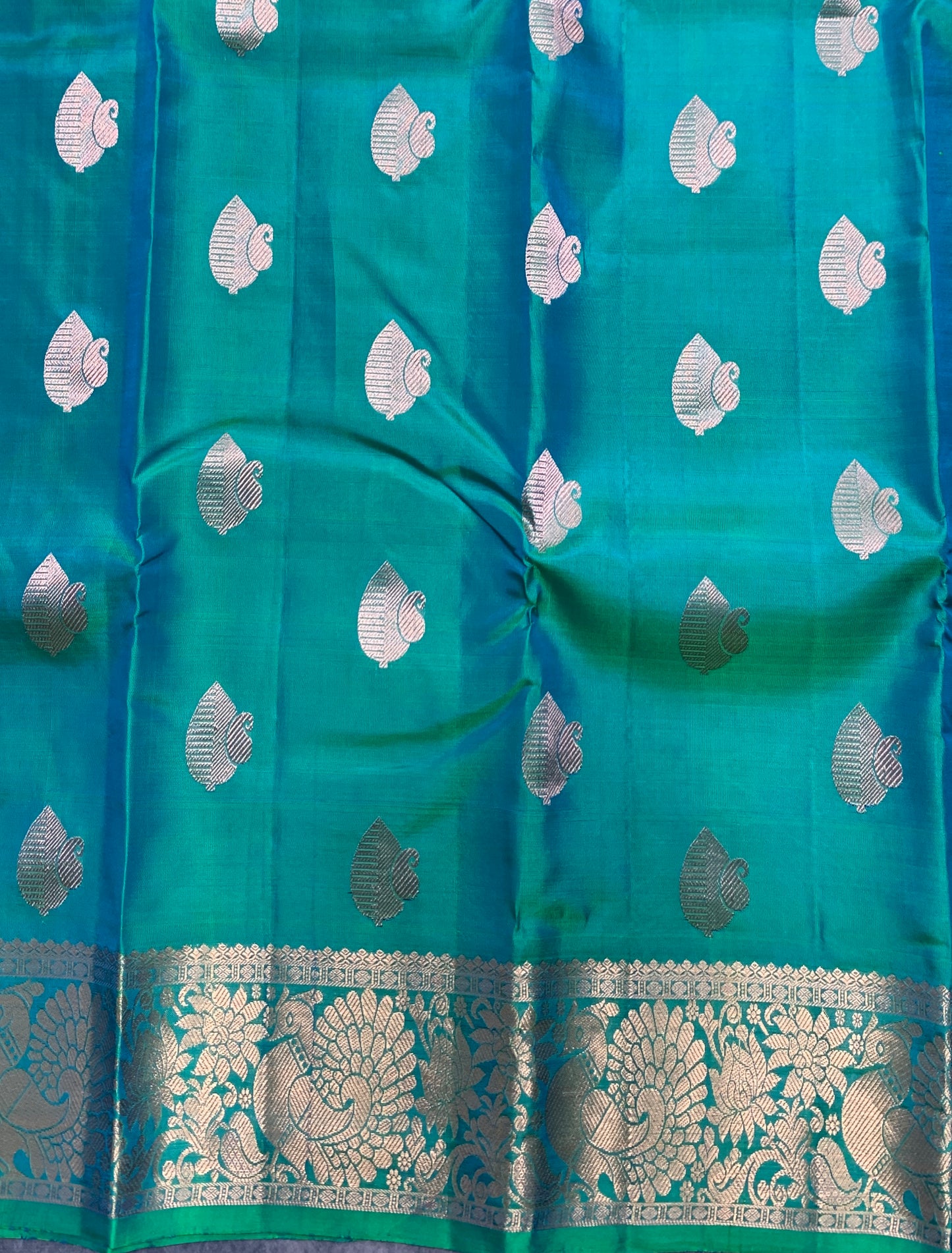 Pure Kanchipuram Silk Saree Dual Colour Shade with Self Border