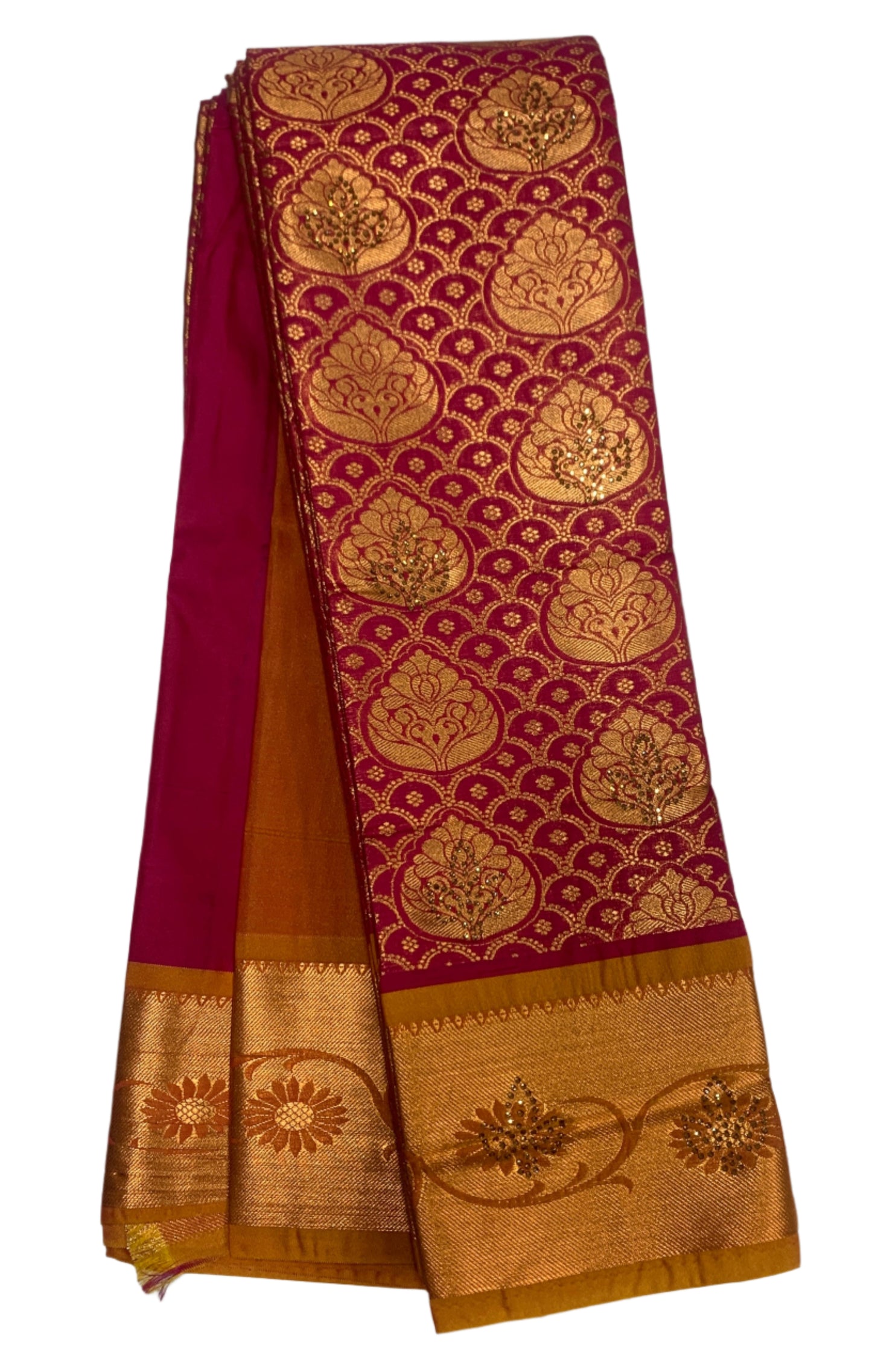 Vegan Silk Saree Pink Colour with Copper and Mustard Border