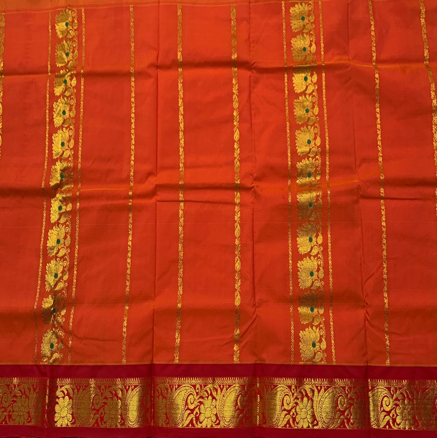 Orange Shade Semi Silk Kids Pattu Pavadai with Self border for Age 2 to 5