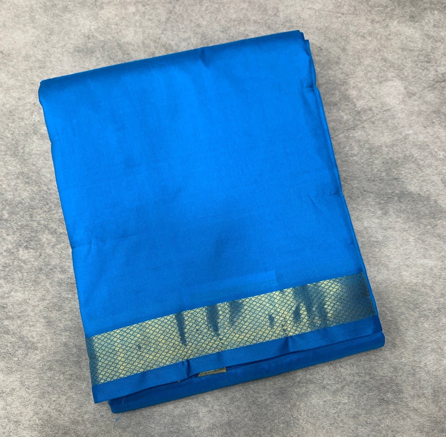 9X5 Pure Silk Dhoti Sky Blue with Golden Zari Border
