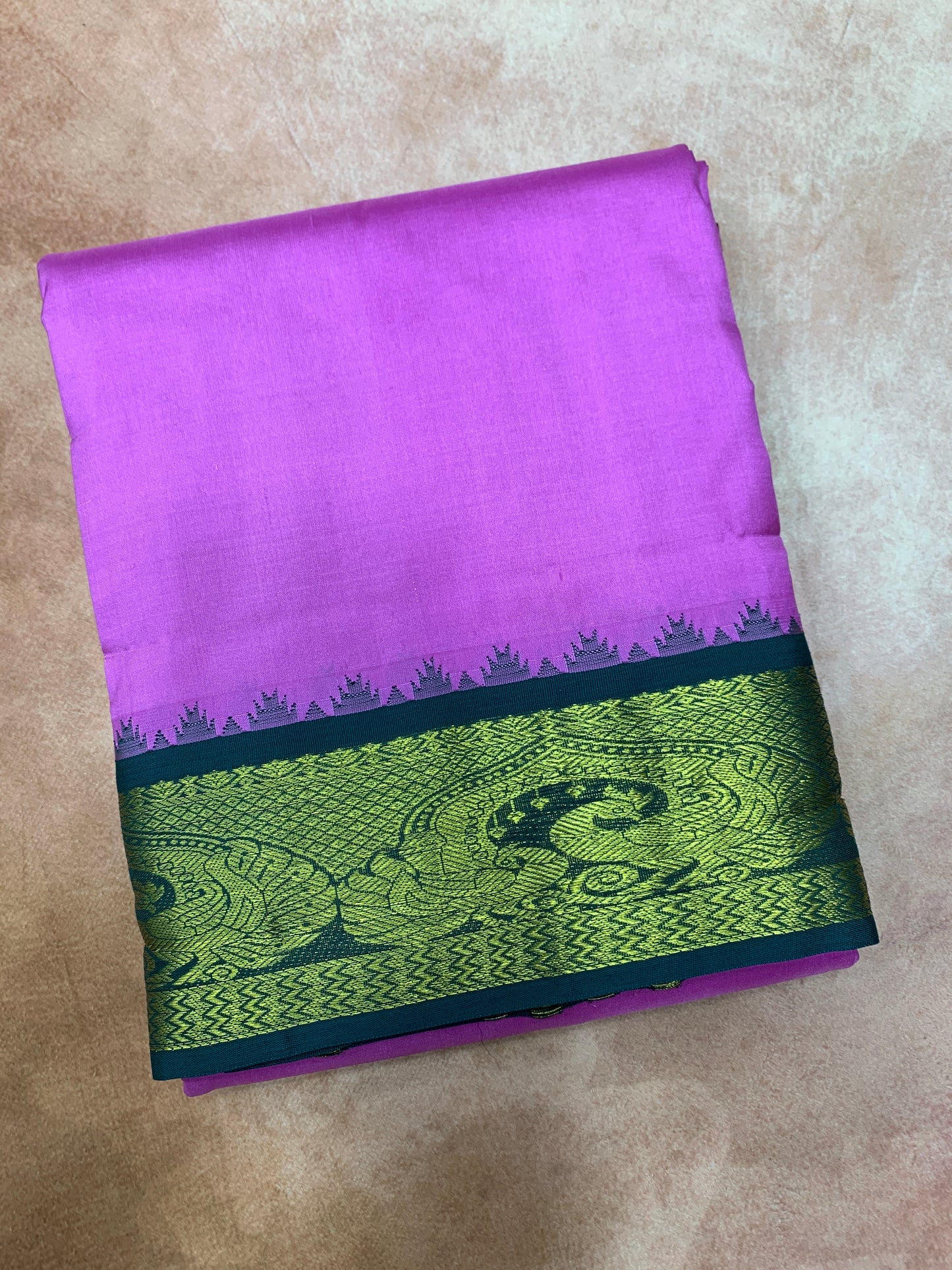 9X5 Pure Silk Dhoti Magenta Colour with Green and Maroon Ganga Jamuna Border