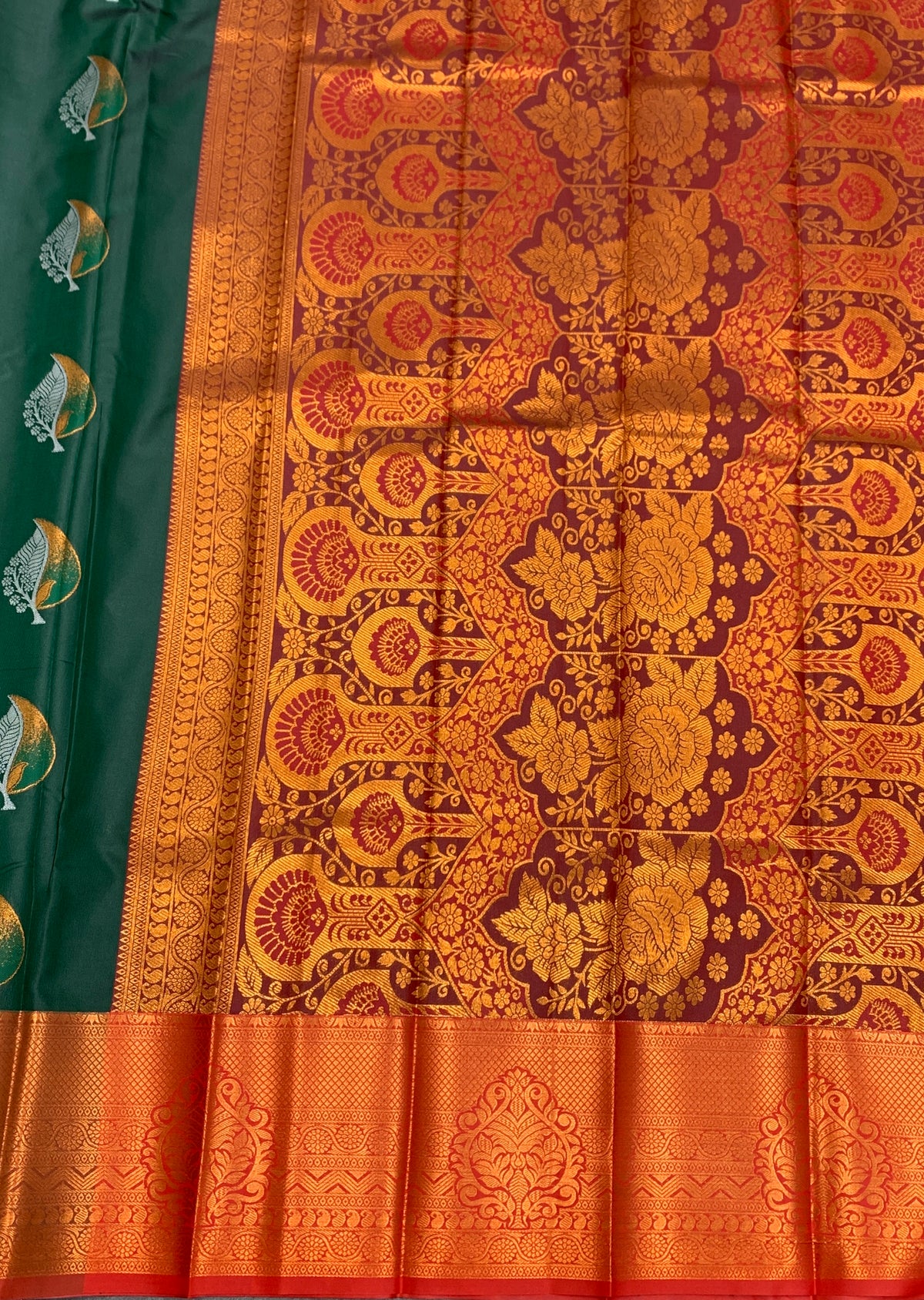 Soft Silk Casual Saree Green Colour with Maroon Colour Border