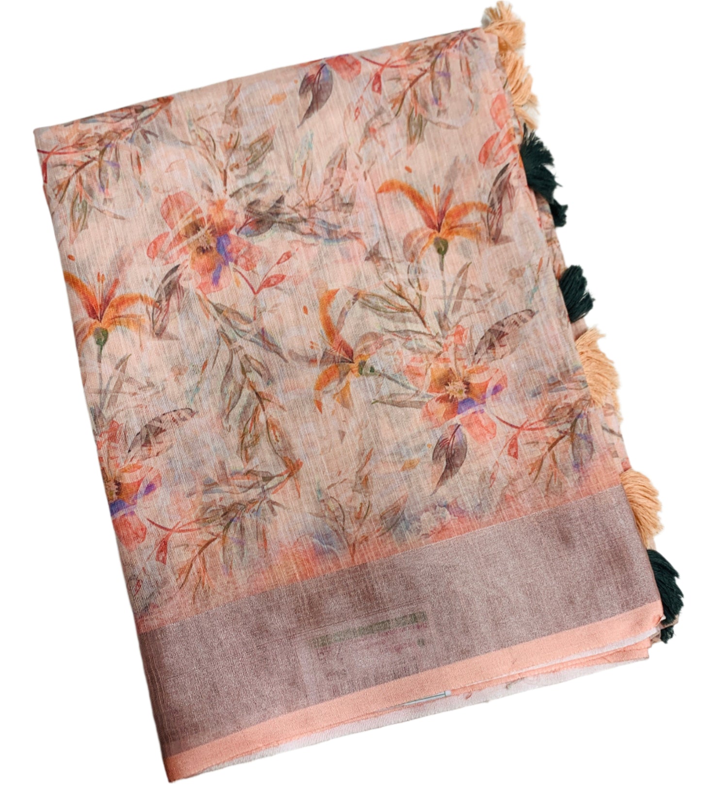 Jute Cotton Saree Peach Colour with Thread Border