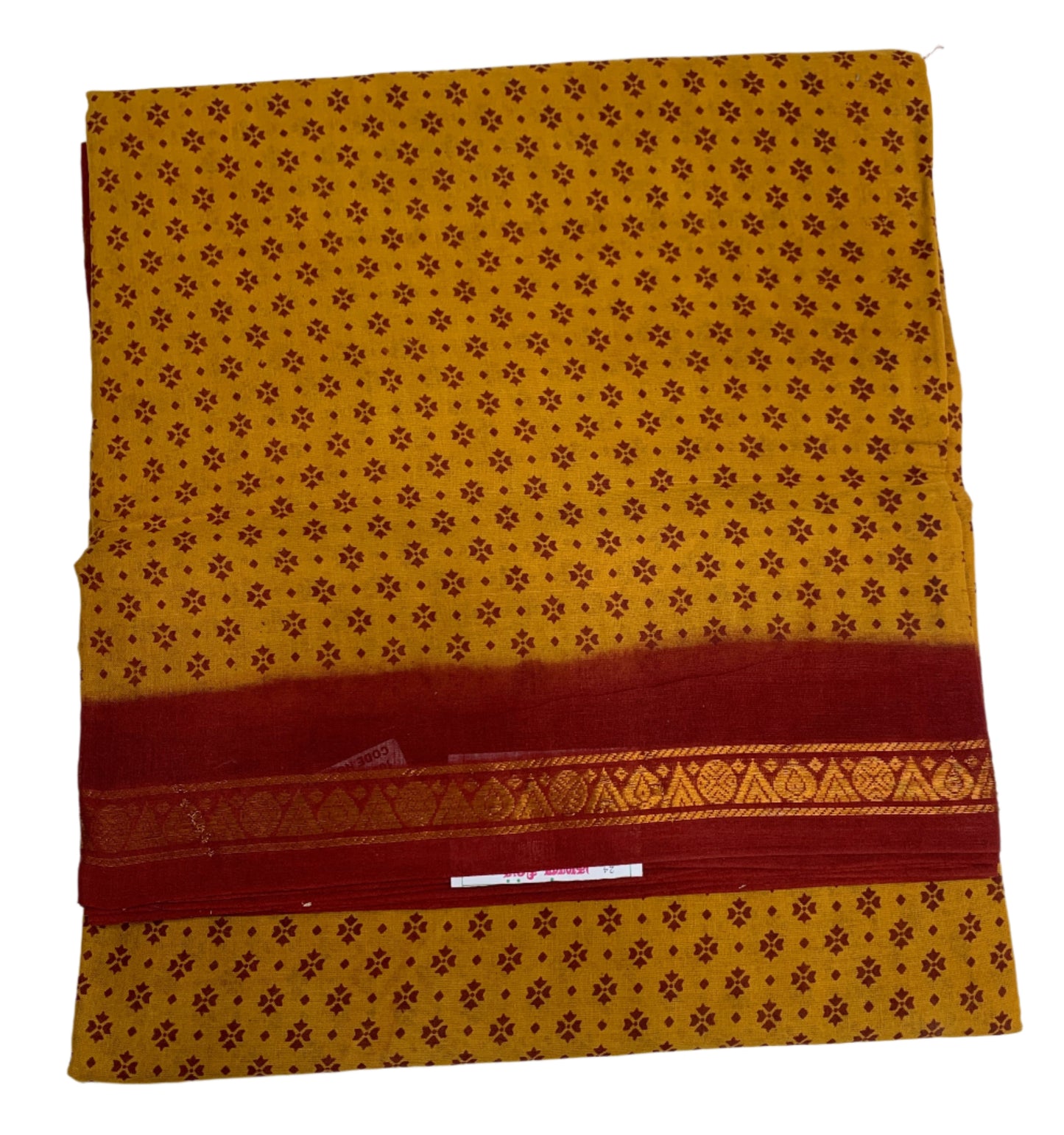 9 yards Cotton Saree Mustard Colour with Maroon Border