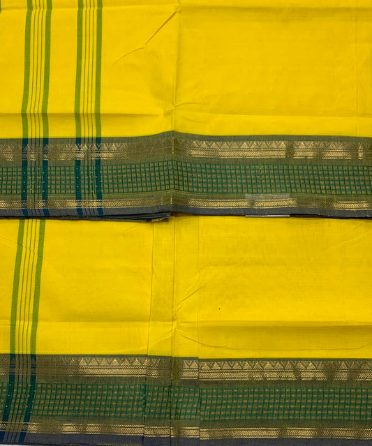 Chettinad Cotton Saree Yellow Colour with Green Border