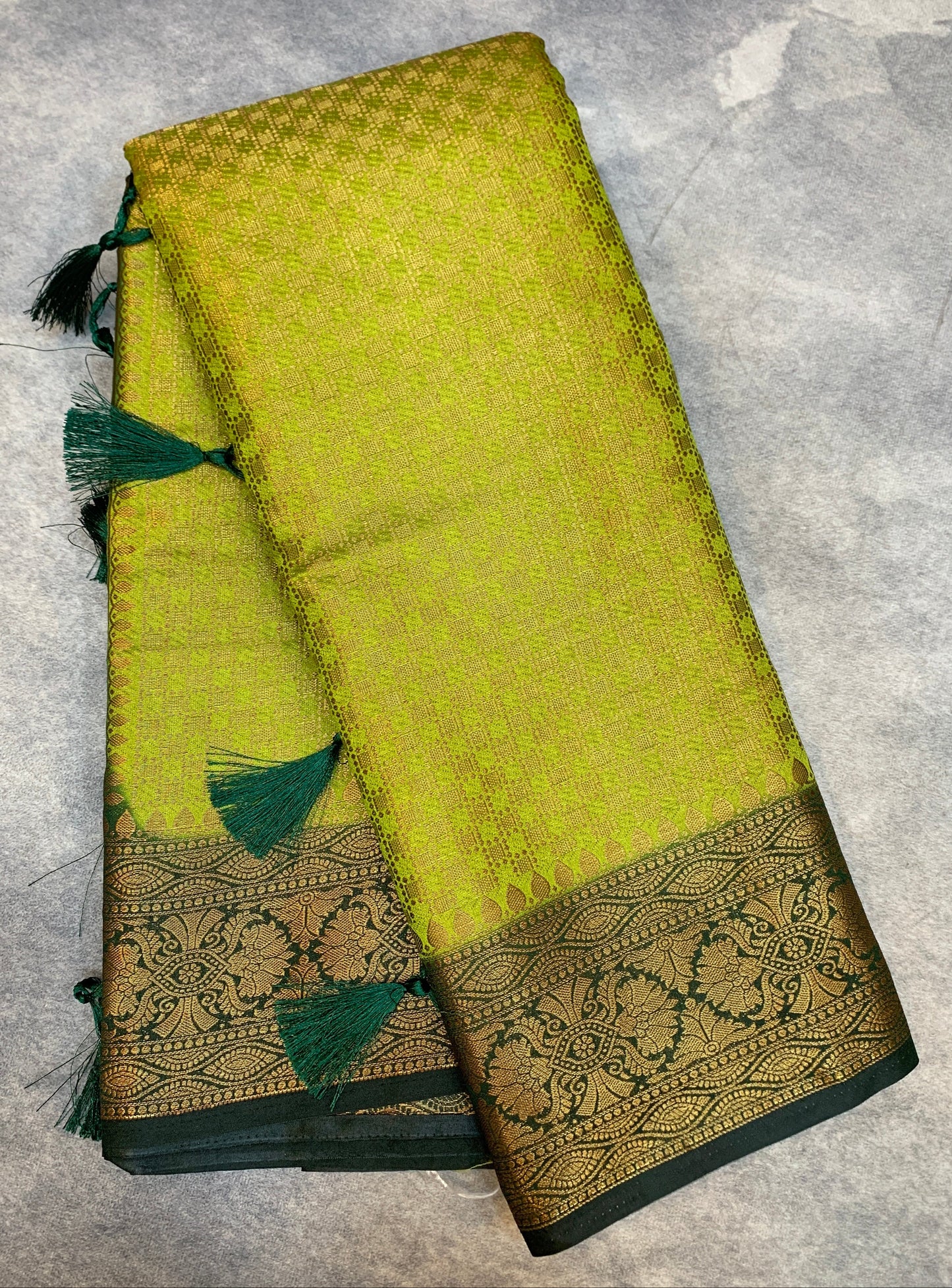 Crepe Saree Olive Green Colour with Green Border