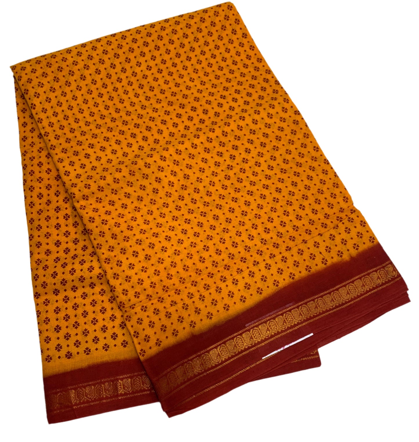 9 yards Cotton Saree Mango Yellow Colour with Maroon Border