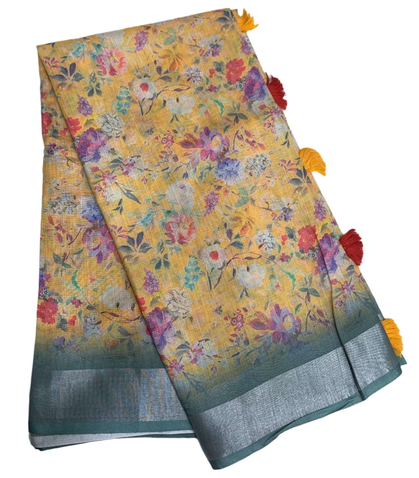 Jute Cotton Saree Yellow Shade with Thread Border