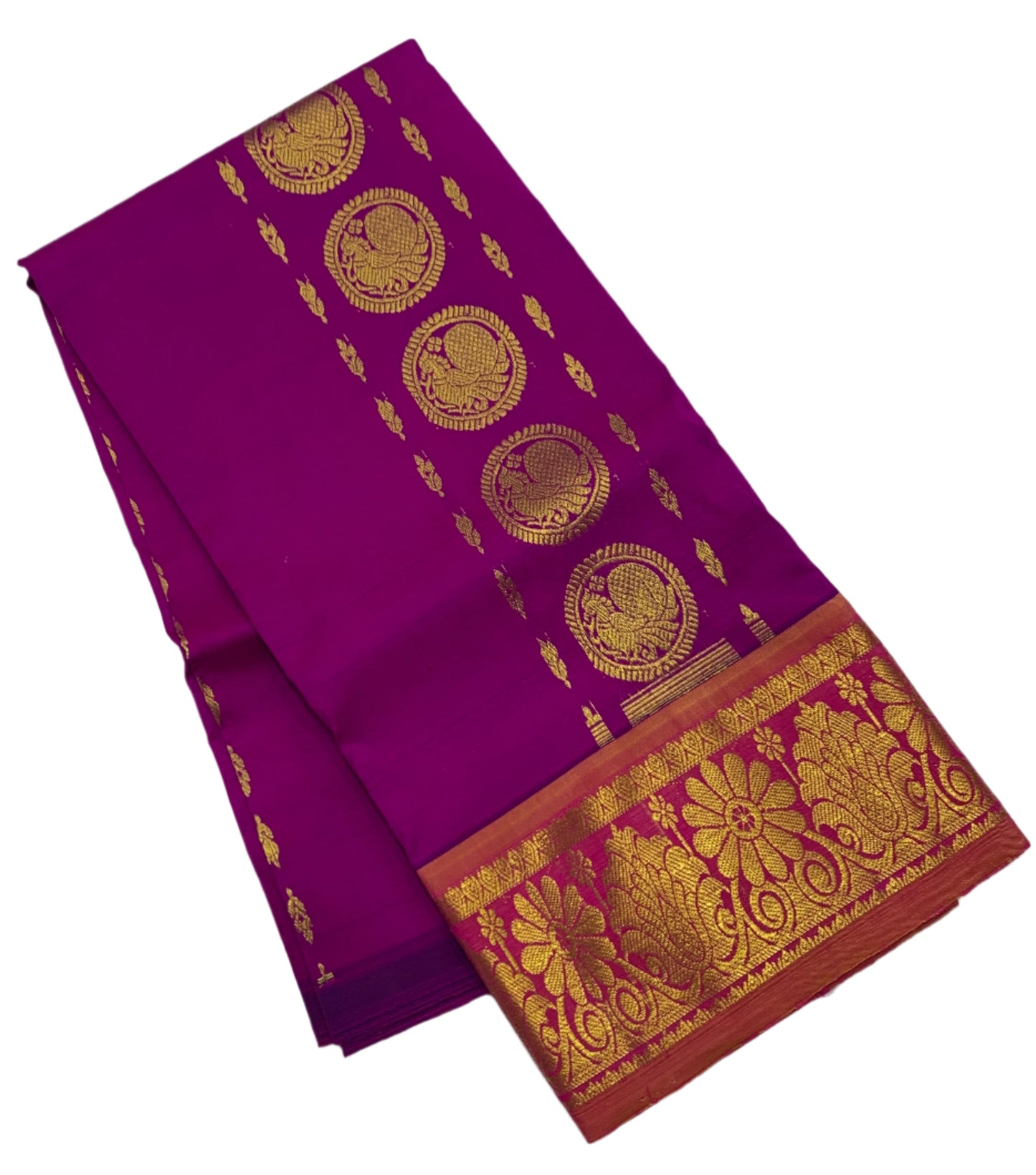 Magenta Shade Semi Silk Kids Pattu Pavadai with Self border for Age 2 to 5