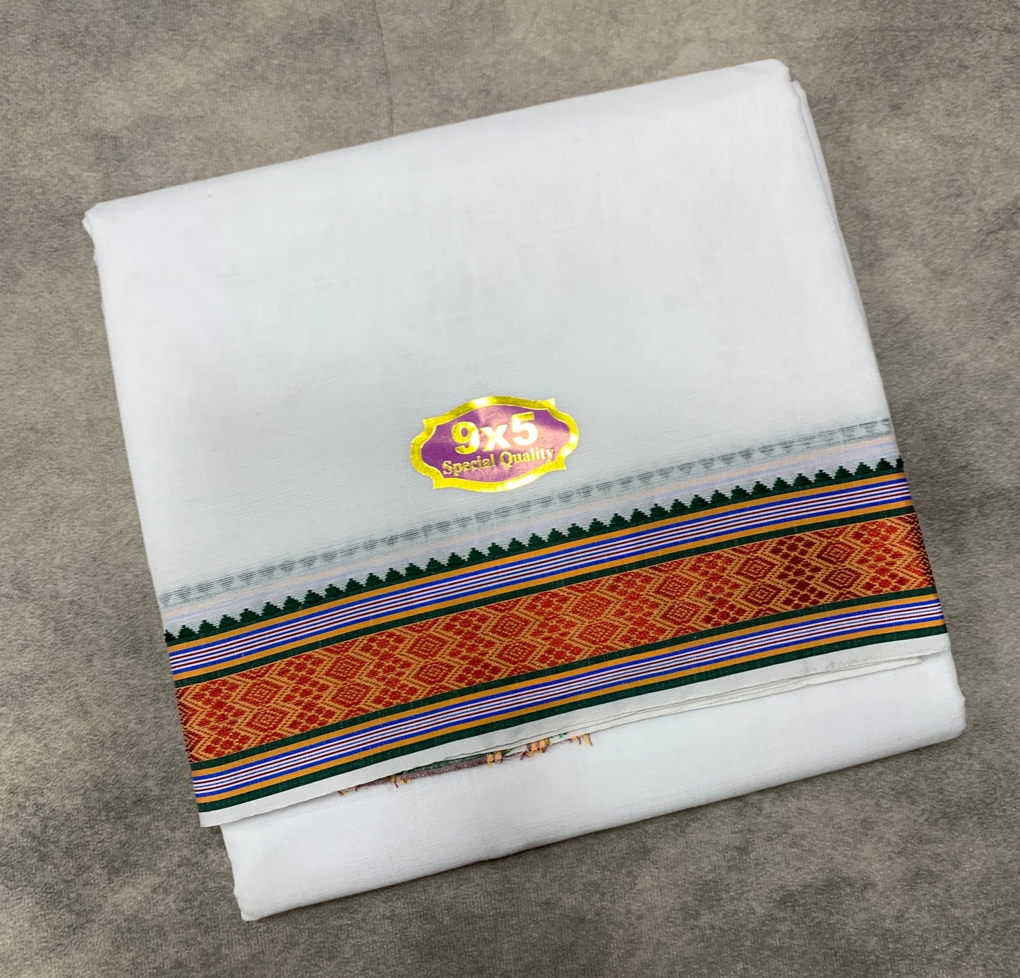 9X5 Cotton Dhoti White Colour with Red and Green Border with Angavastarm