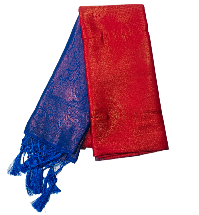 Soft Silk Saree Red Colour with Blue Pallu