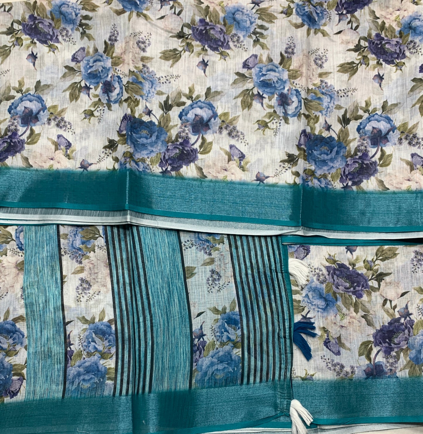 Jute Cotton Saree Off White Shade with Thread Border