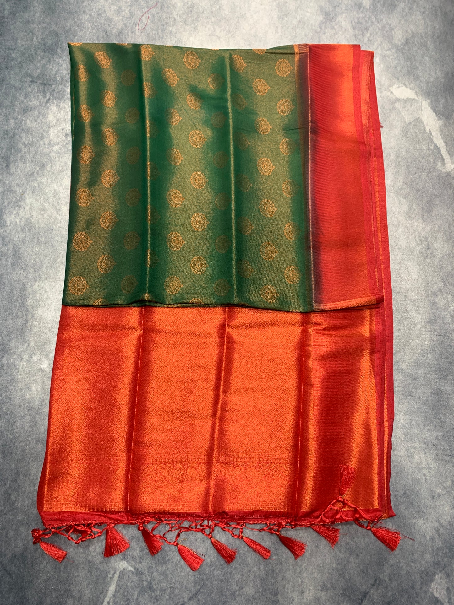 Soft Silk Saree Green Colour with Red Colour Pallu