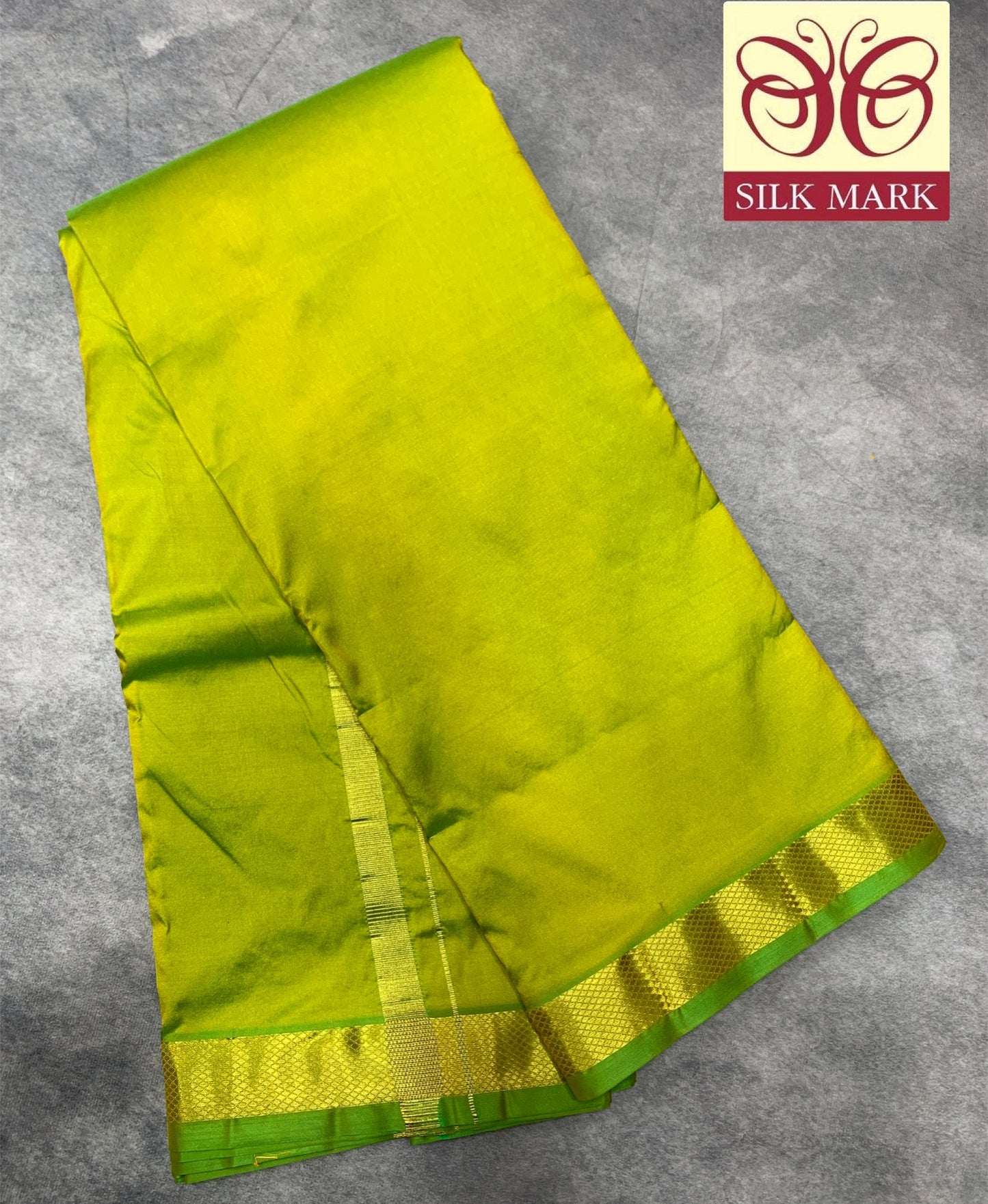 9X5 Pure Silk Dhoti Parrot green with Golden Zari Border
