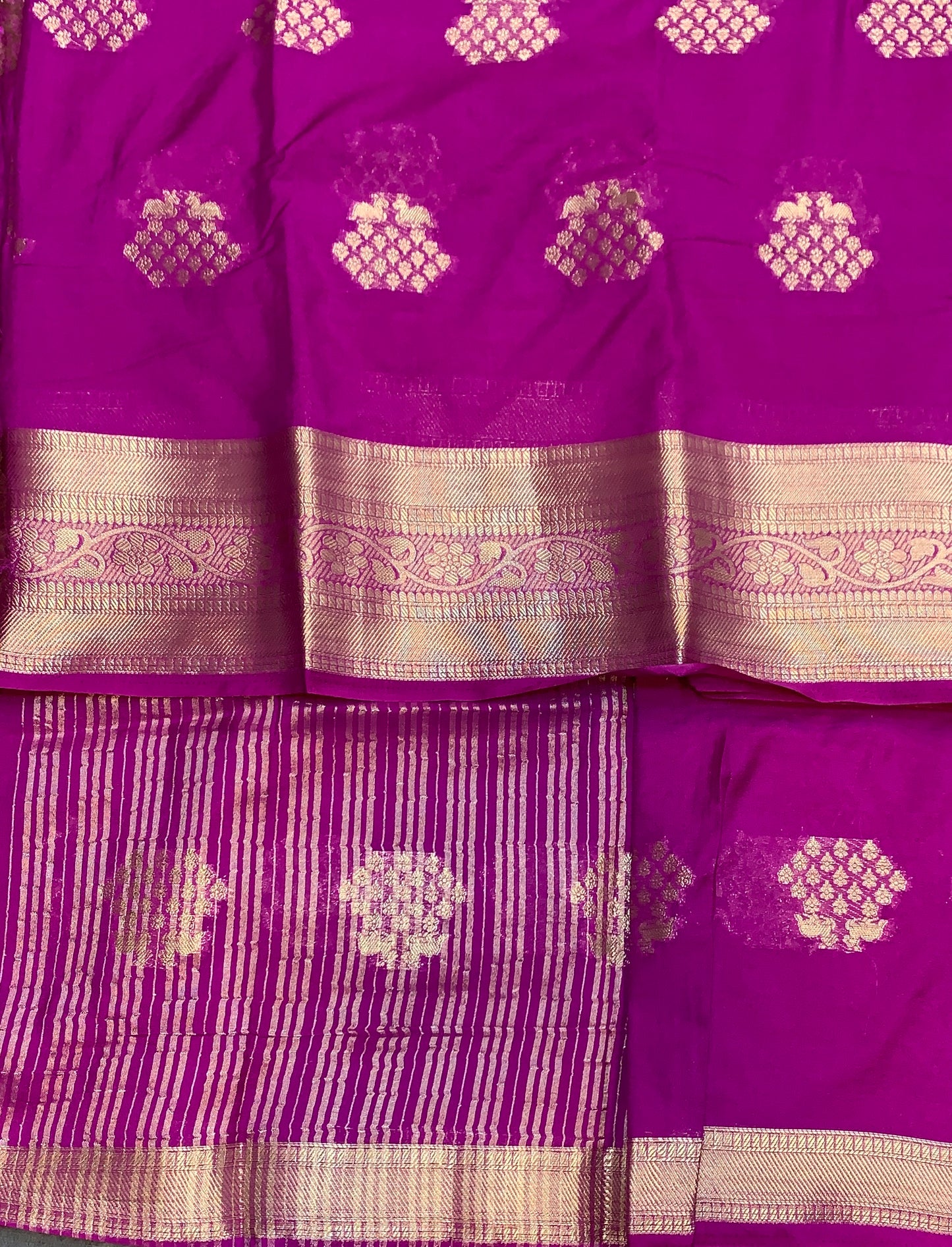 Crepe Saree Magenta Colour with Sliver Zari work Border