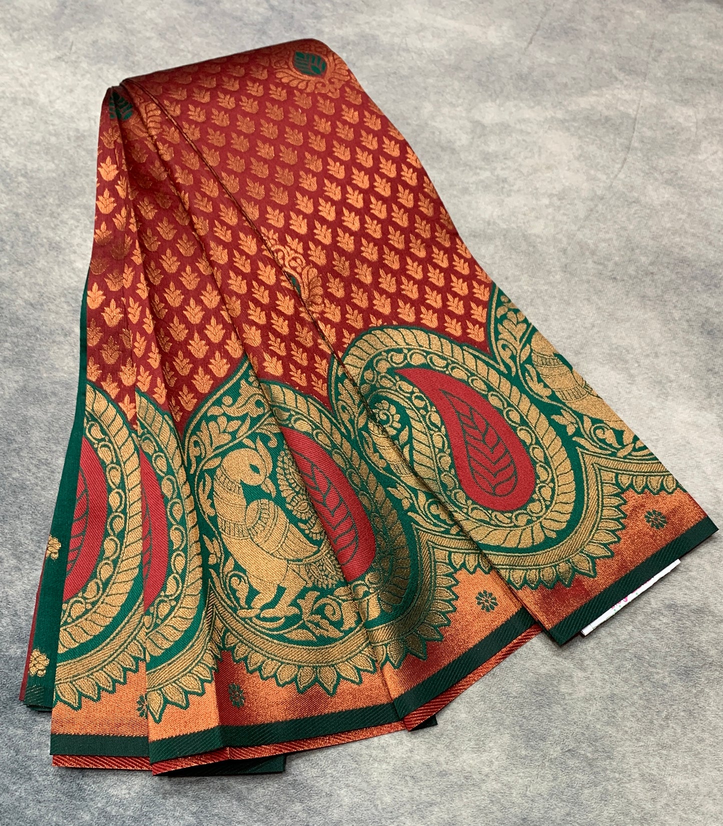 Maroon Colour Art Silk Saree with Green Border