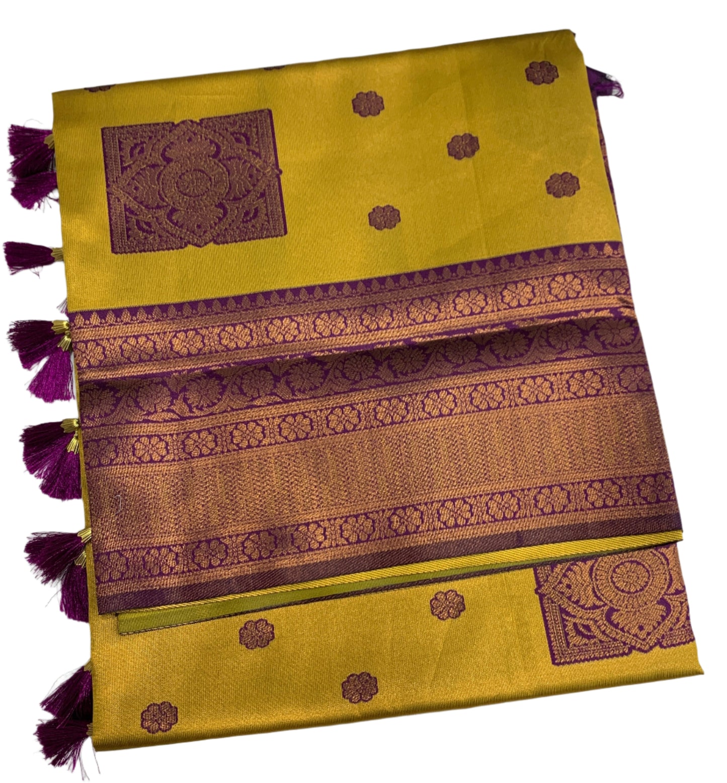 Art Silk Golden Colour Saree with Magenta Border
