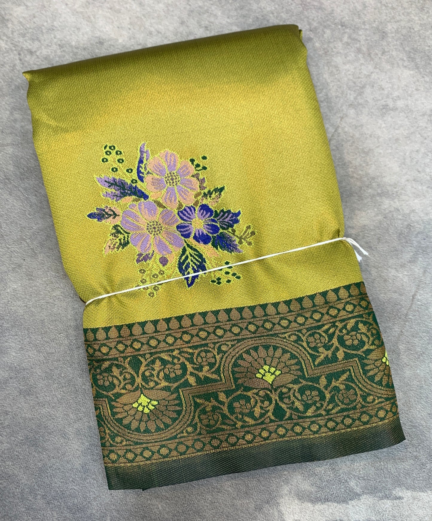 Fancy Tissue Saree Olive Green Colour with Green Border