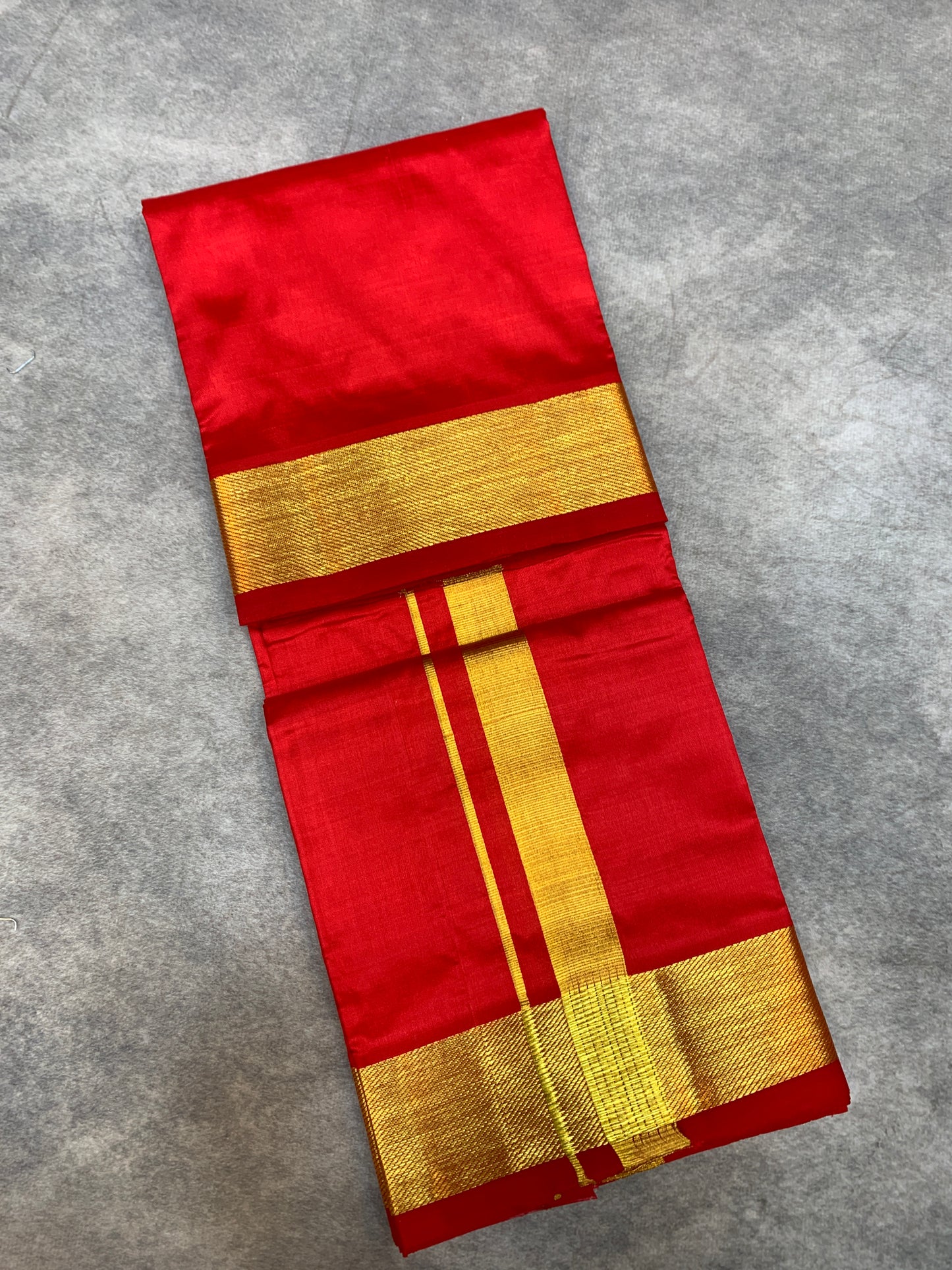 4 Mulam Silk Pooja Towel Red Colour with Zari Border