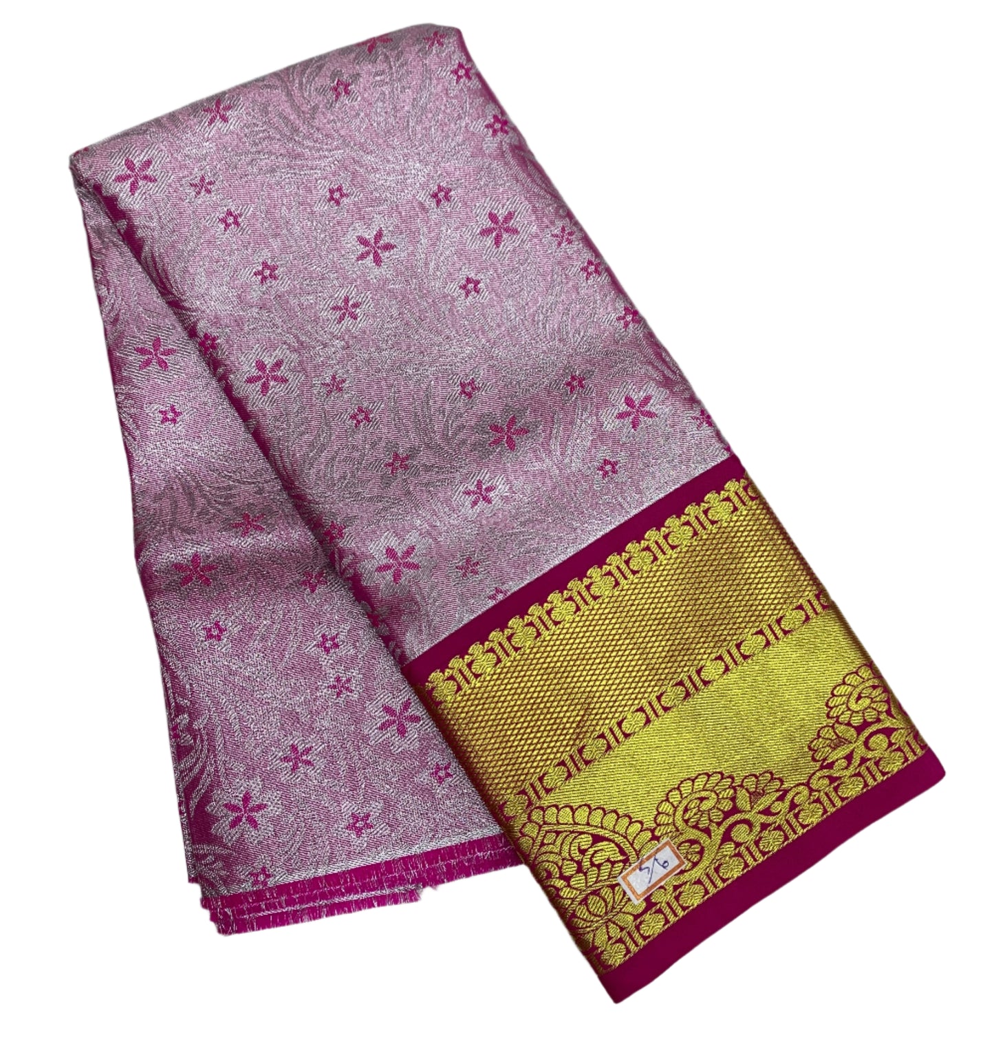 Baby Pink Shade Vegan Silk Kids Pattu Pavadai with Contrast Border for age 2 to 5