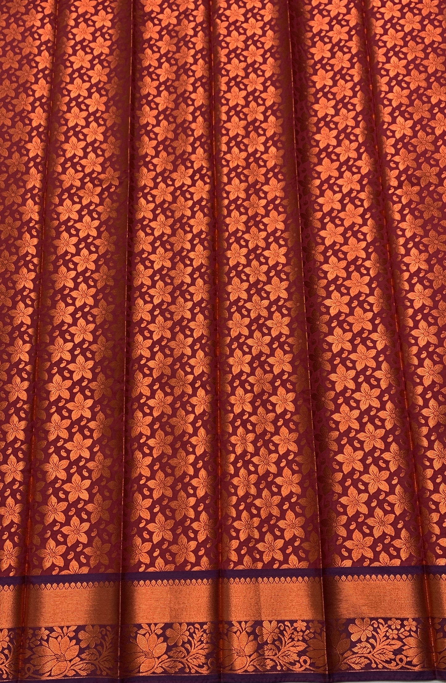 Vegan Silk Saree Maroon Colour with Copper and Blue Border