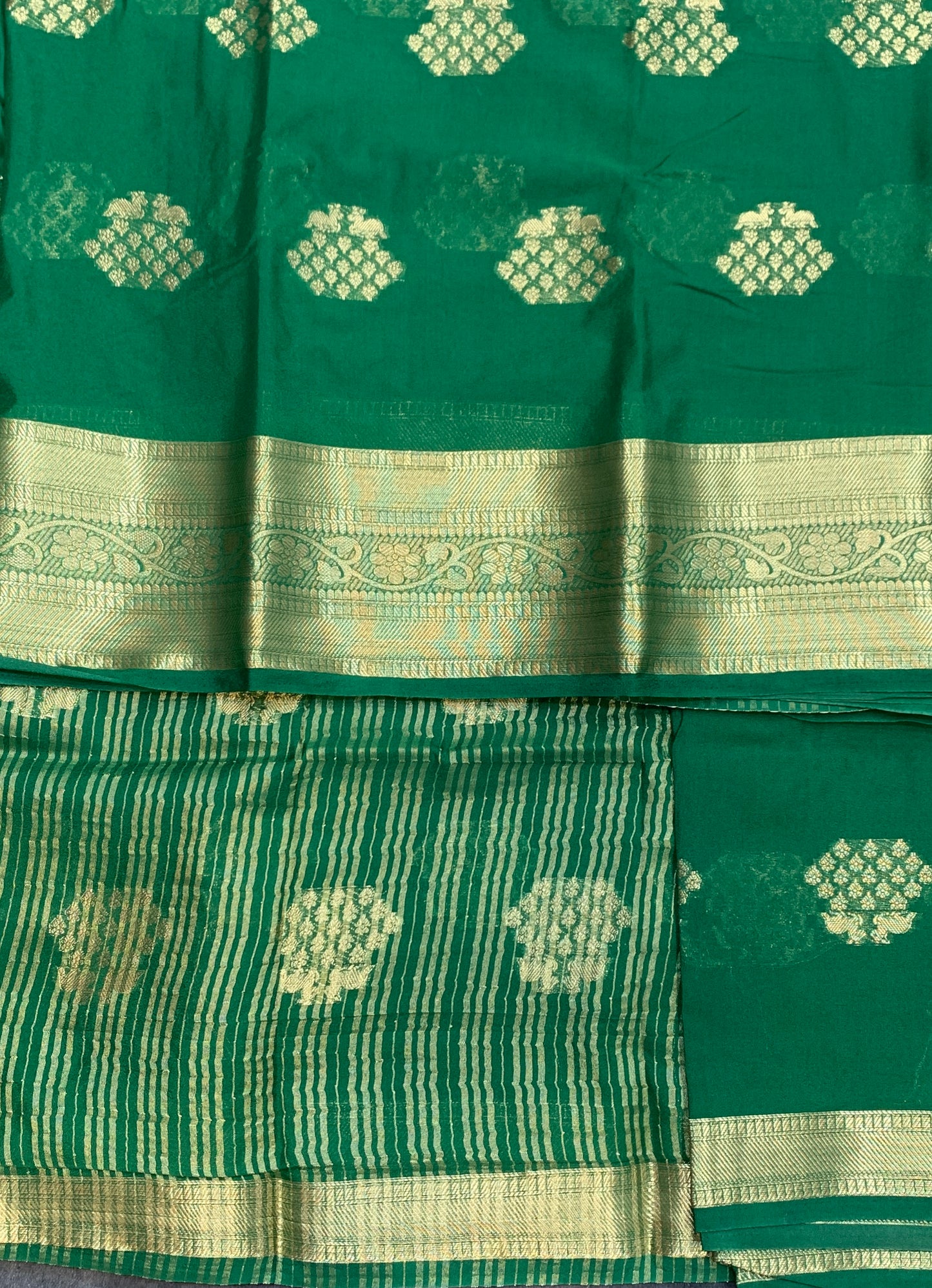 Crepe Saree Green Colour with Sliver Zari work Border