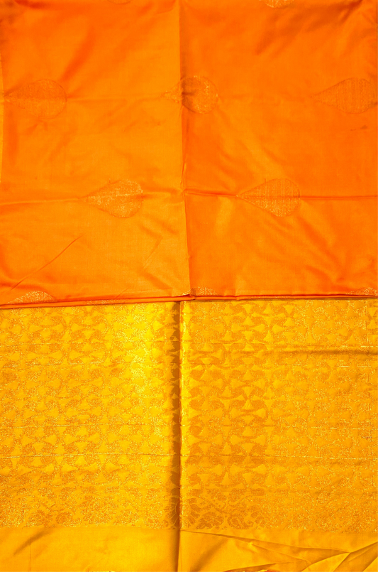 Soft Vegan Silk Saree Mango Yellow Colour with Border less.