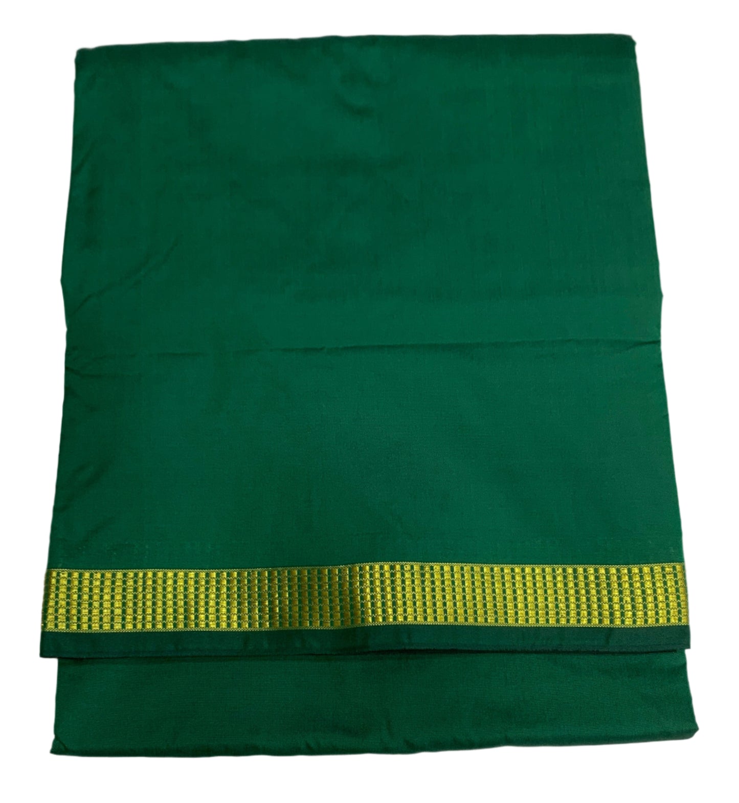 9 yards Vegan Silk Saree Green Colour with Golden Border