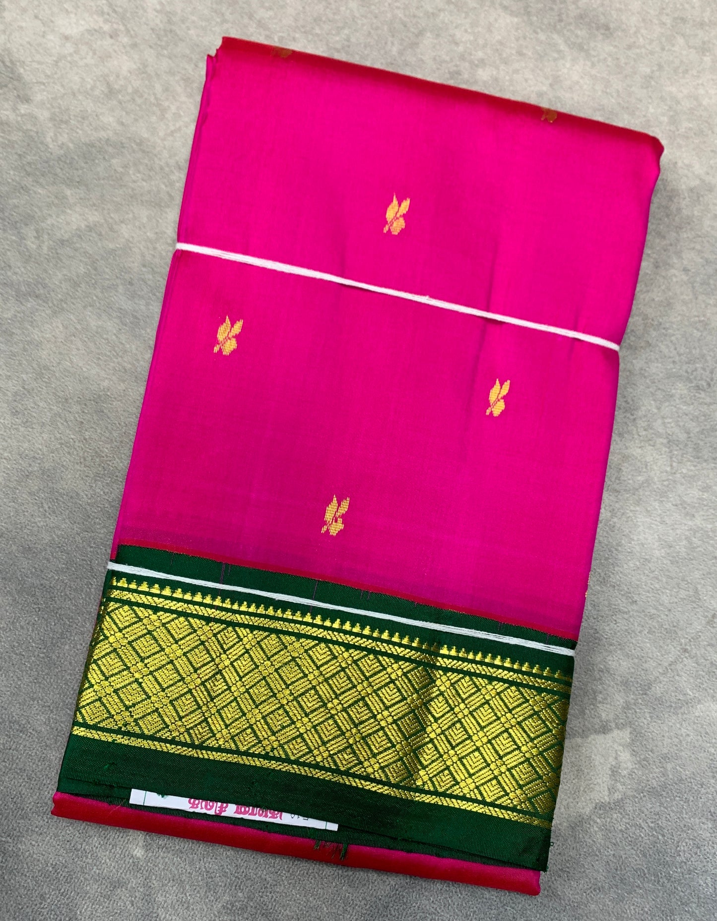 Pure Kanchipuram Silk Saree Pink Colour with Green Border