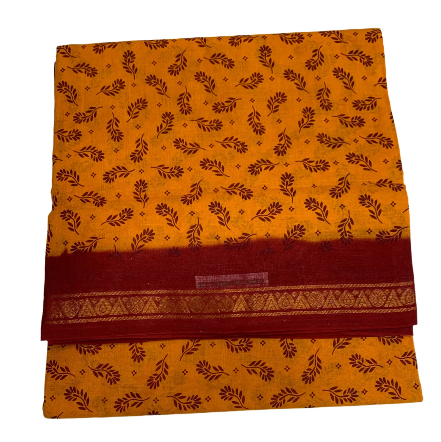 9 yards Cotton Saree Mango Yellow Colour with Maroon Border