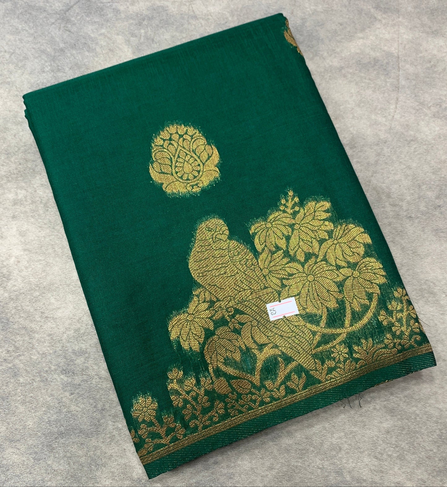 Kora Silk Saree Green Colour with Flower Design Border