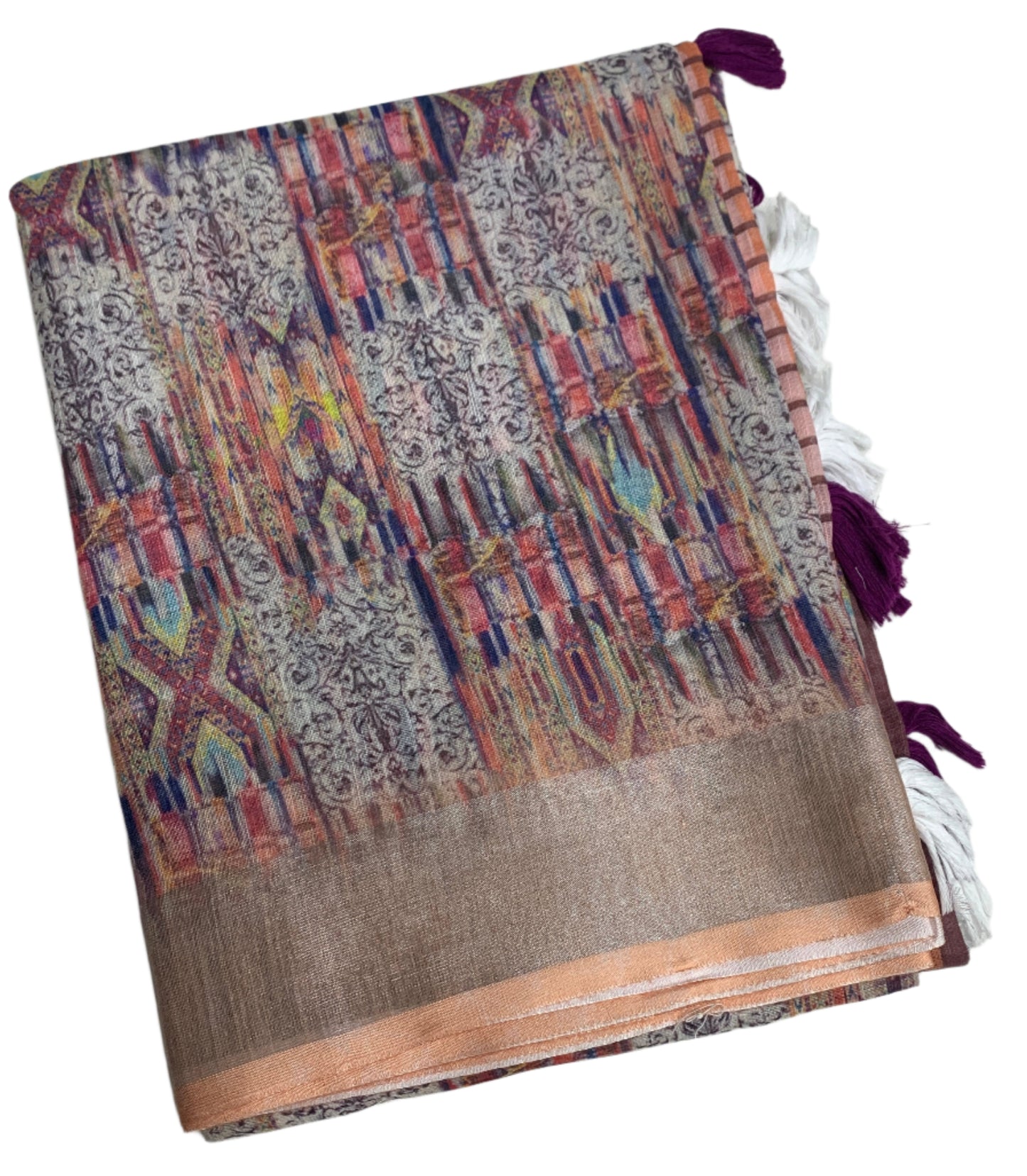 Jute Cotton Saree Multi Colour with Thread Border