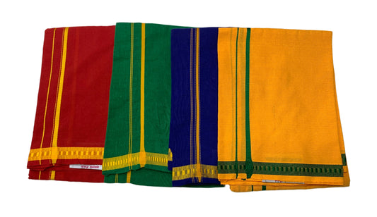 Colour Cotton Dhoti 4 Mulam with Small Border - Pack of 4